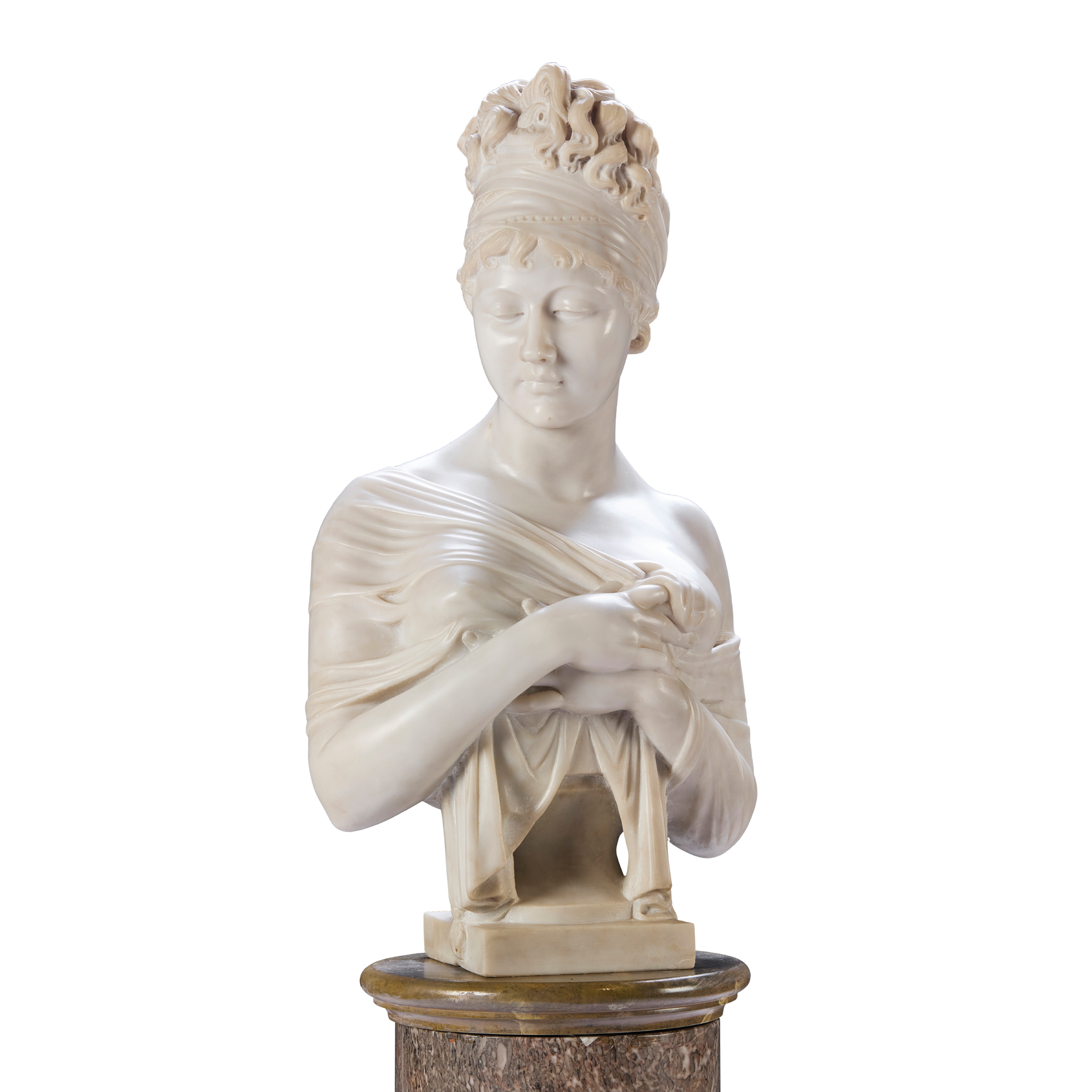 FRENCH WHITE MARBLE BUST OF MADAME RÉCAMIER, AFTER JOSEPH CHINARD