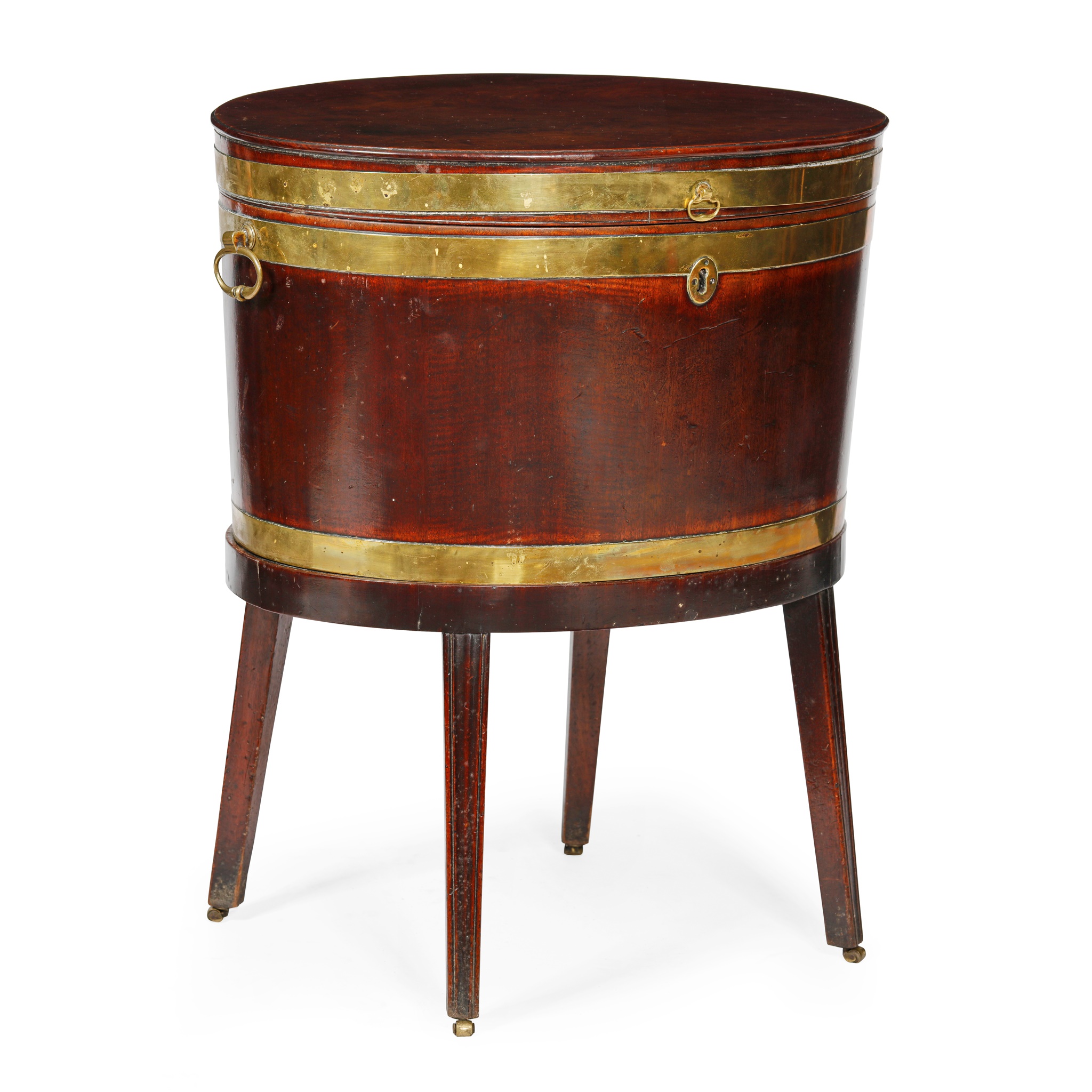 GEORGE III MAHOGANY BRASS BANDED WINE COOLER