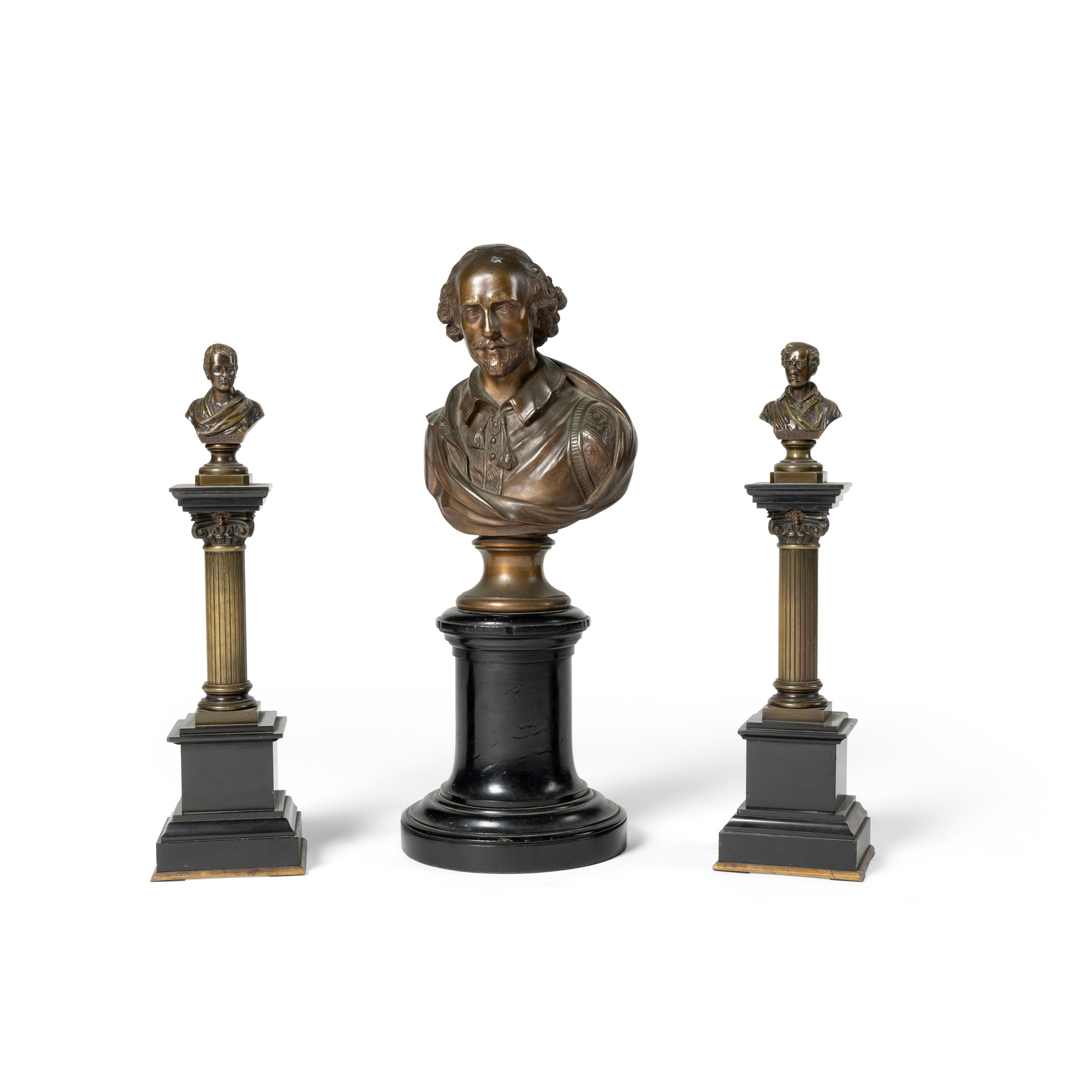 A BRONZE PORTRAIT BUST OF WILLIAM SHAKESPEARE