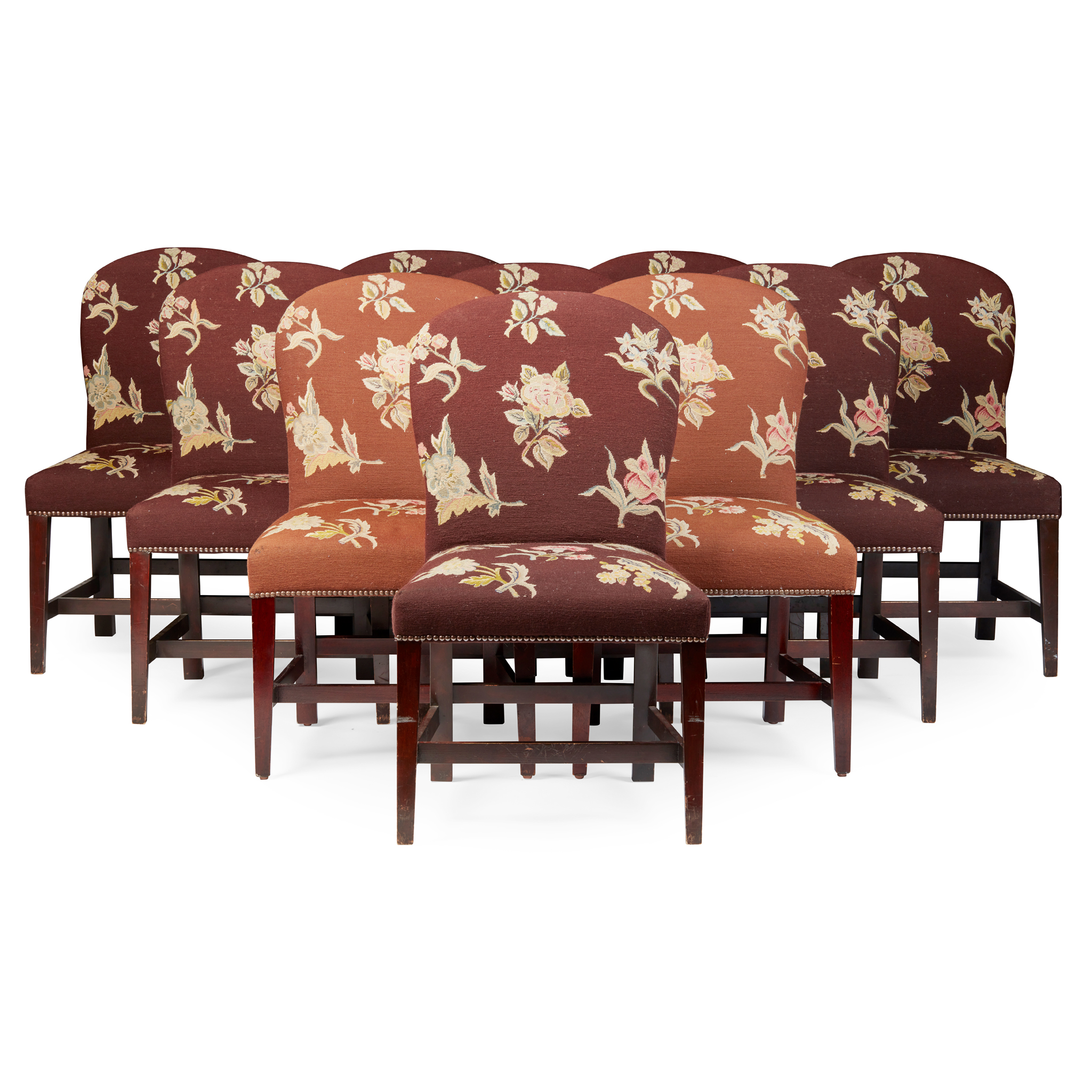 SET OF TEN GEORGIAN STYLE NEEDLEWORK UPHOLSTERED DINING CHAIRS