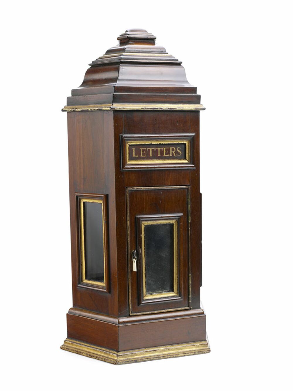 A 19th century mahogany and parcel-gilt country house letter box