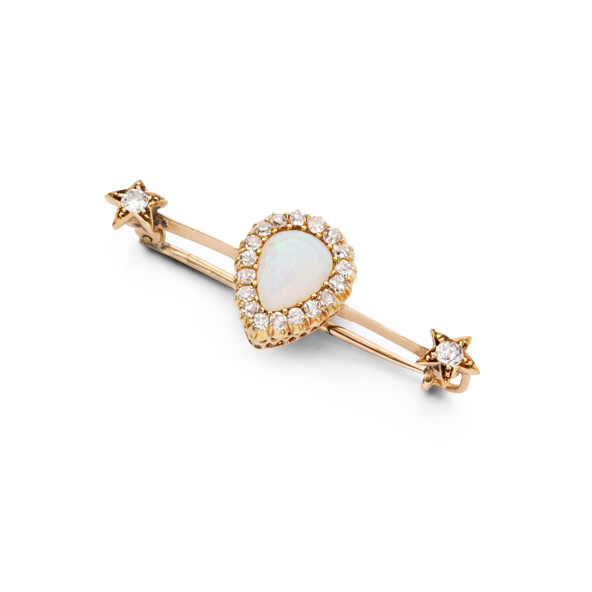 An opal and diamond bar brooch