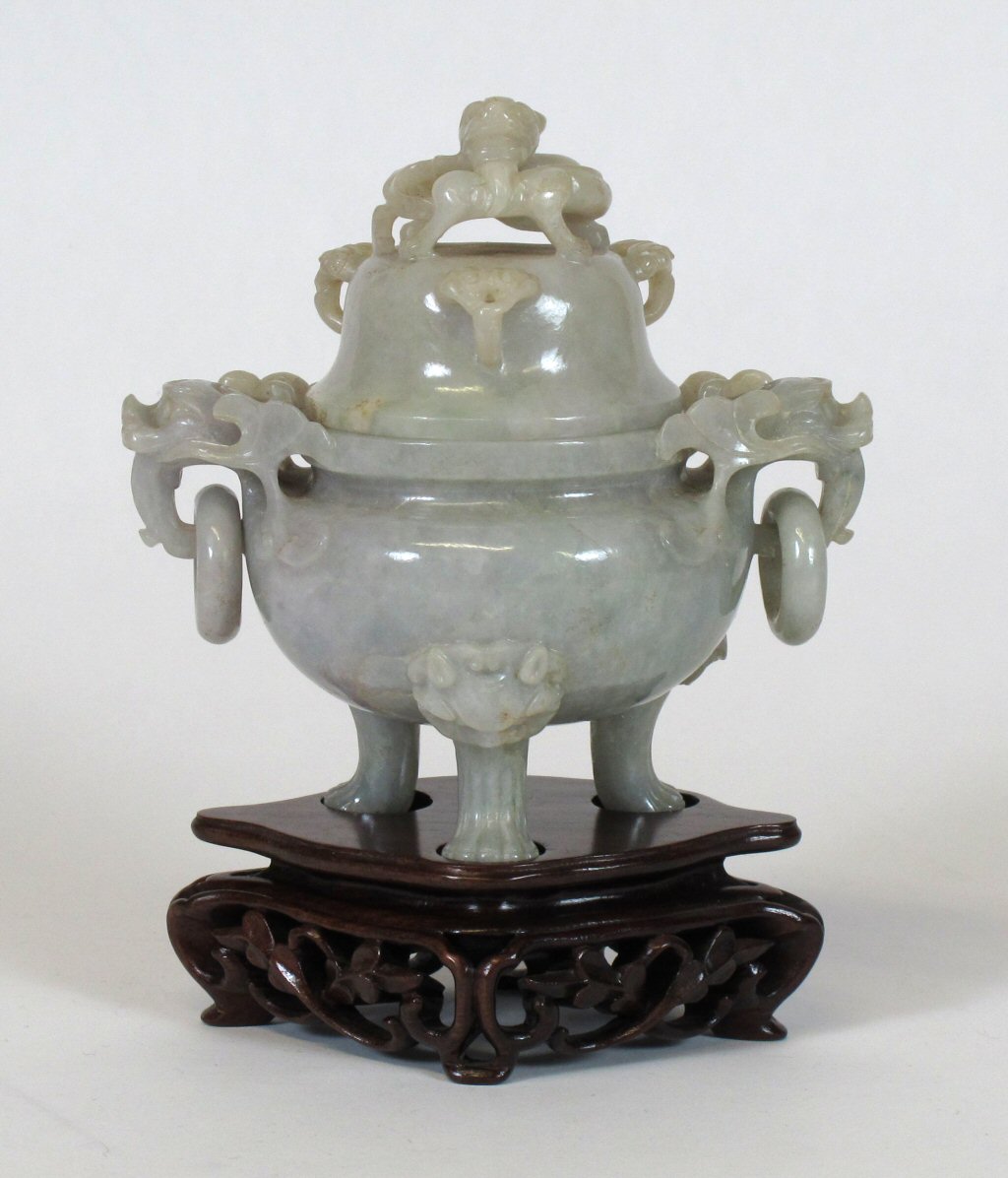A 20th century Chinese carved jade censer and cover