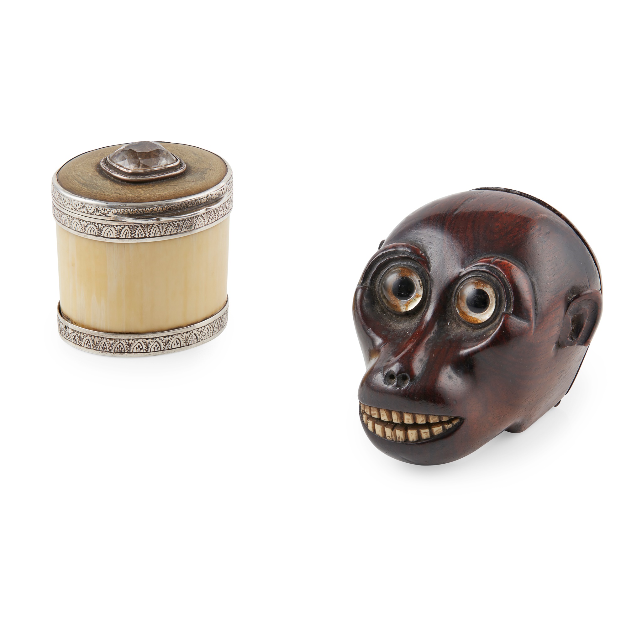 SCOTTISH SILVER MOUNTED IVORY AND HORN SNUFF MULL