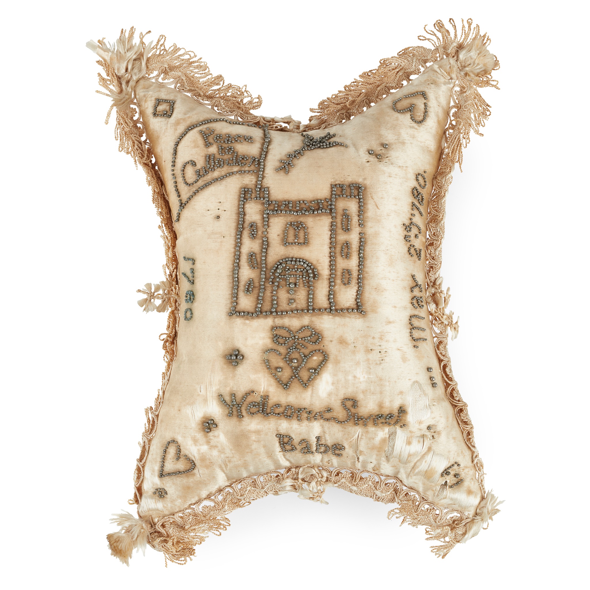 A GEORGE III SCOTTISH SILK PRESENTATION CUSHION FROM CULLODEN HOUSE