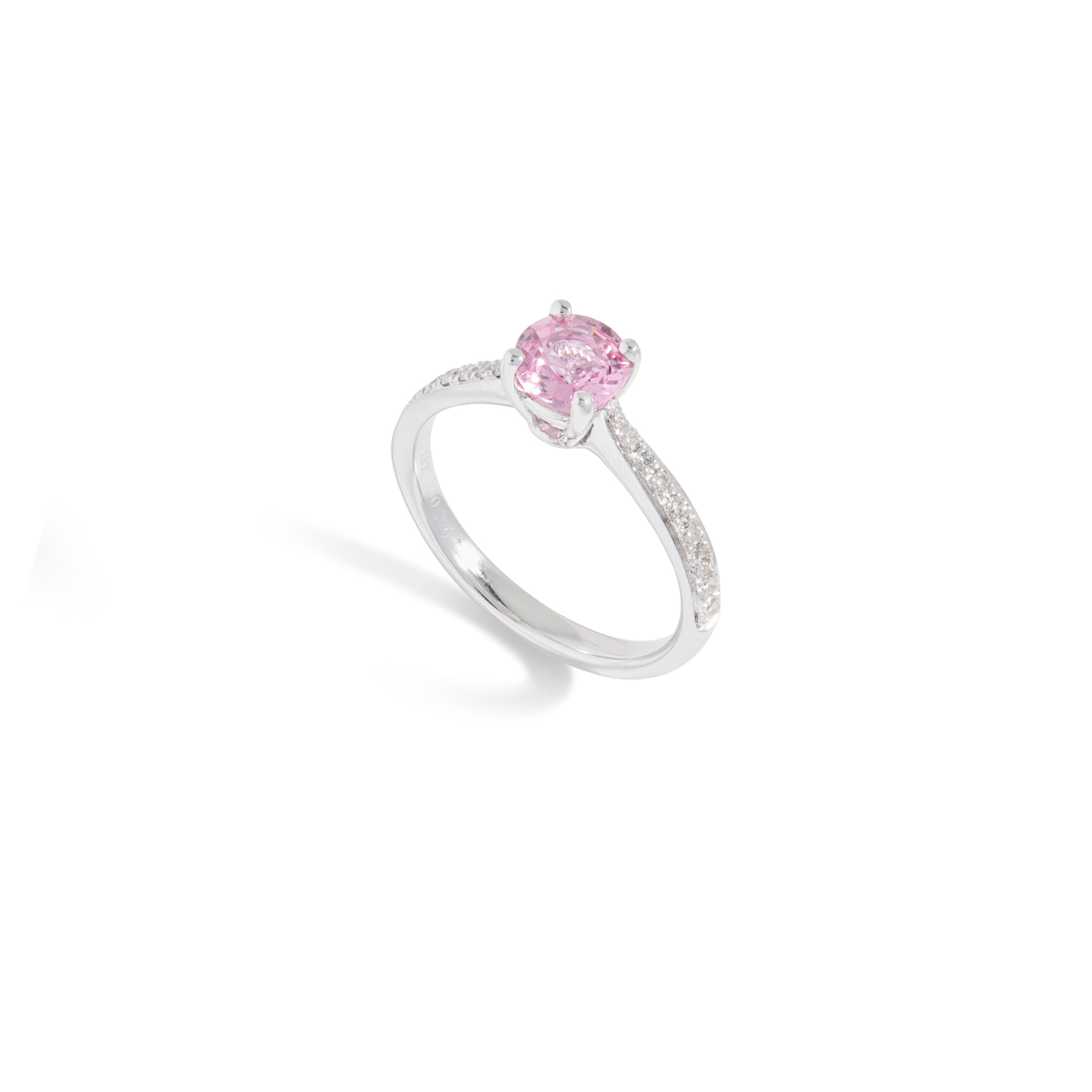 A pink sapphire and diamond ring