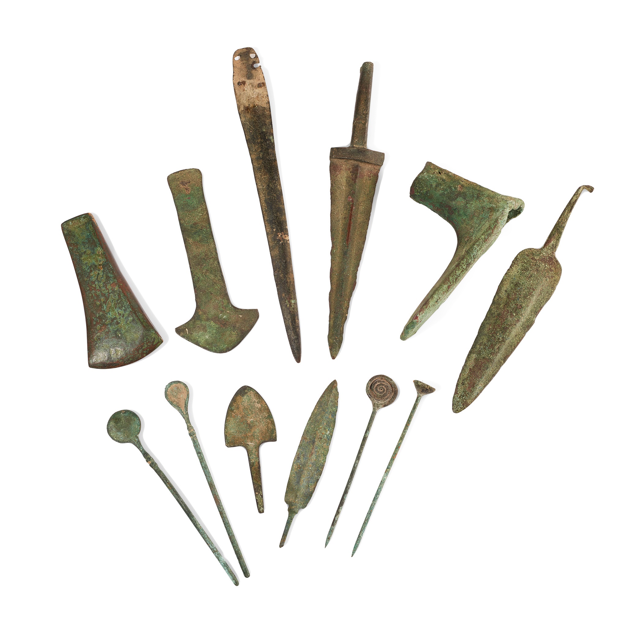 COLLECTION OF BRONZE AGE AND LATER BLADES AND IMPLEMENTS