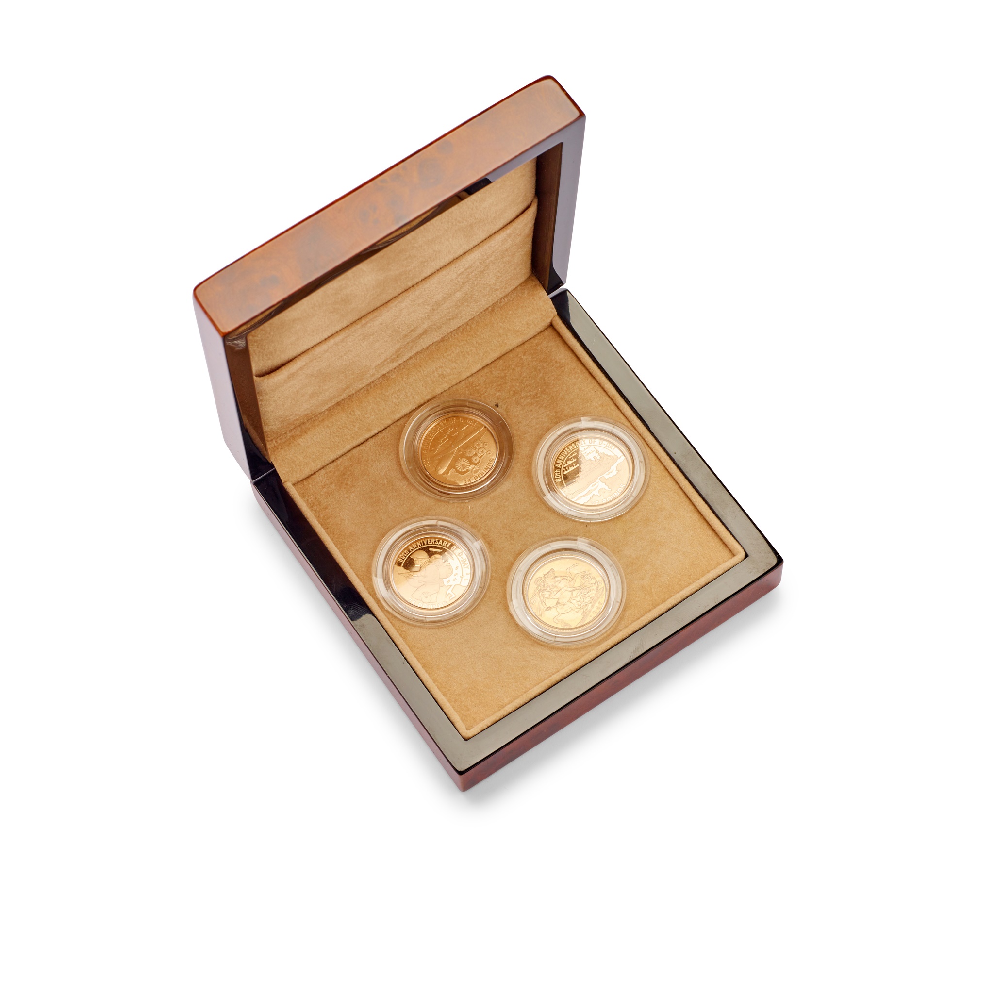 The 60th Anniversary D-Day Channel Islands three coin set and a sovereign