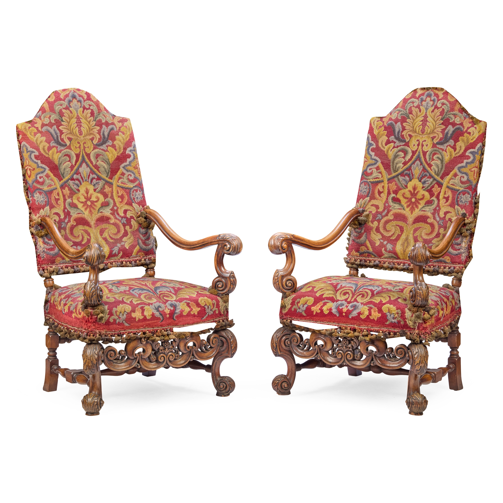 PAIR OF LOUIS XIV STYLE WALNUT ARMCHAIRS