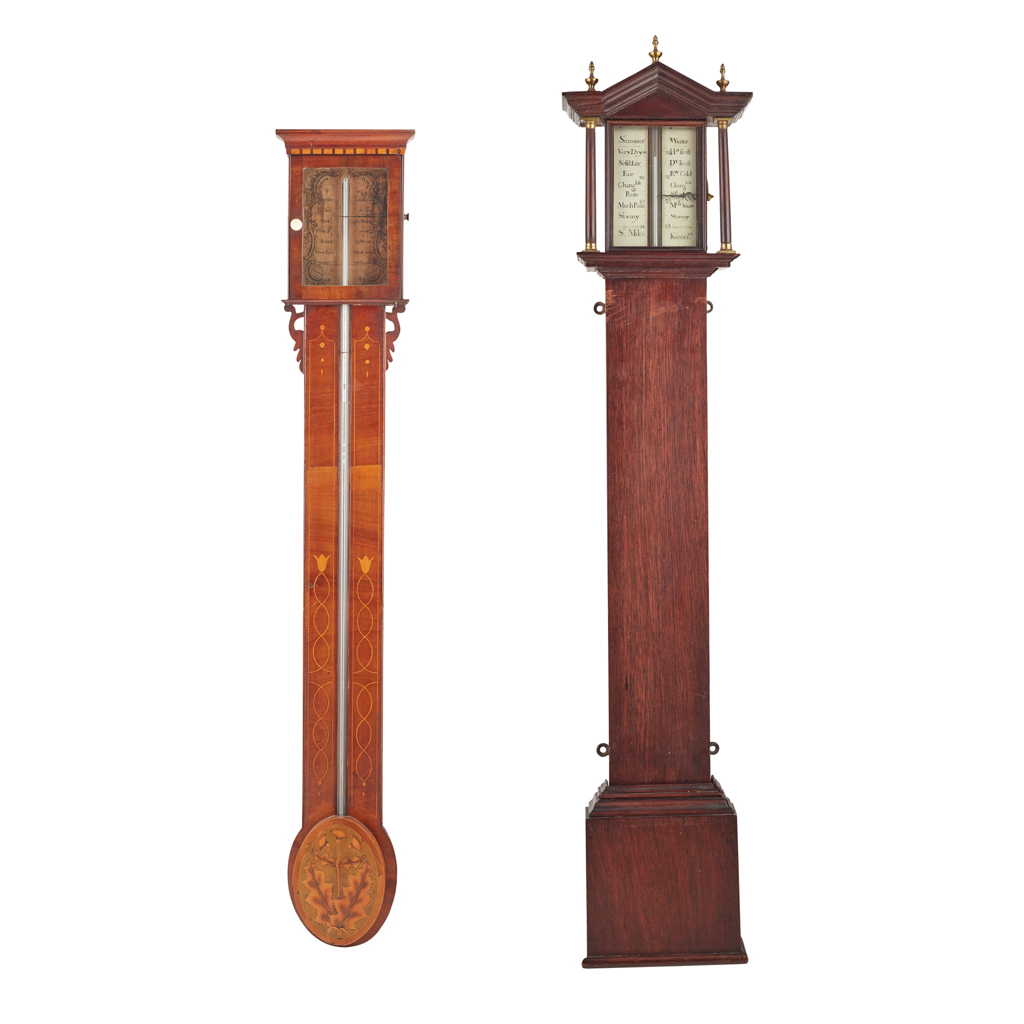 TWO GEORGIAN MAHOGANY STICK BAROMETERS