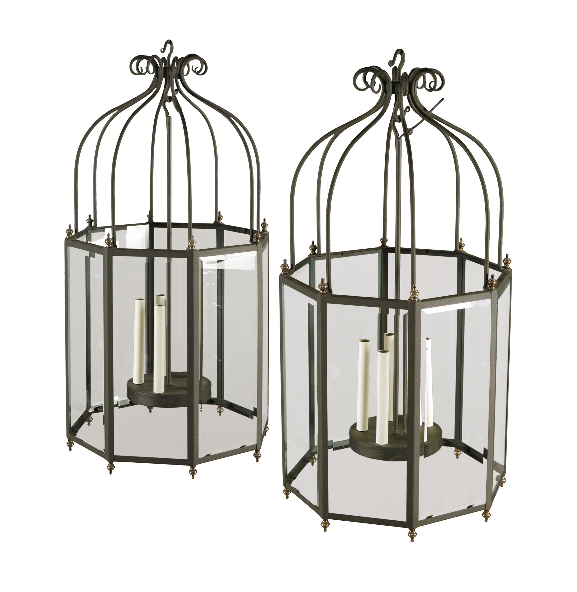 PAIR OF LARGE WROUGHT IRON HALL LANTERNS