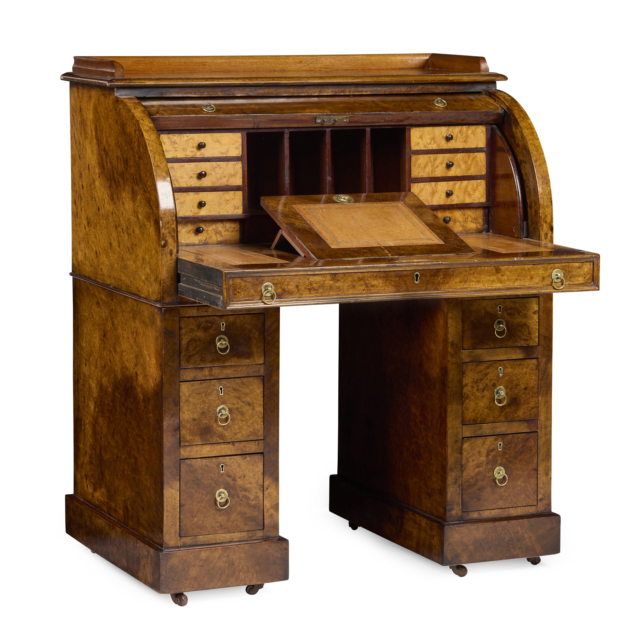 SMALL VICTORIAN BURR WALNUT CYLINDER DESK