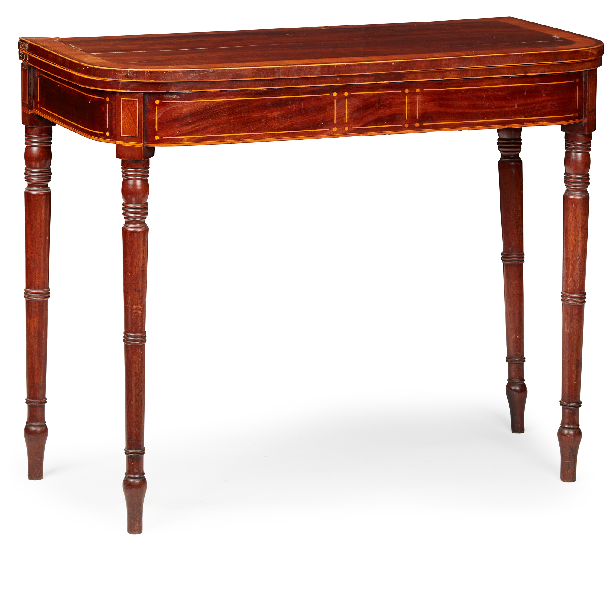 SCOTTISH GEORGE III MAHOGANY AND SATINWOOD CARD TABLE