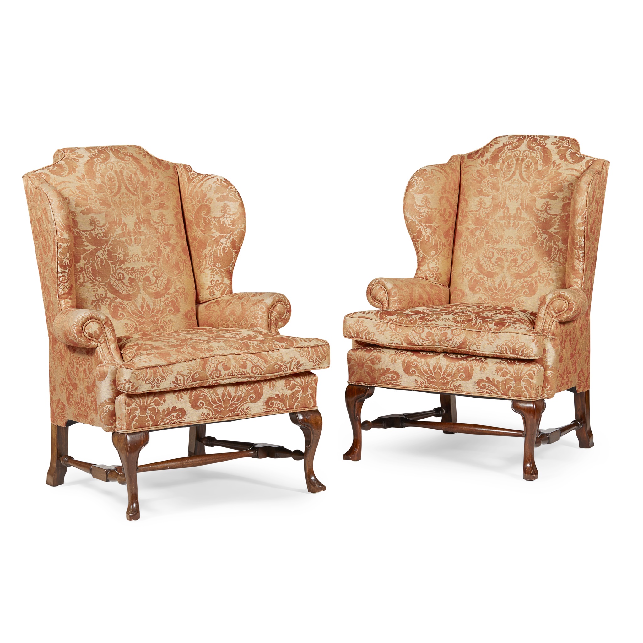 PAIR OF GEORGE I STYLE MAHOGANY WING ARMCHAIRS