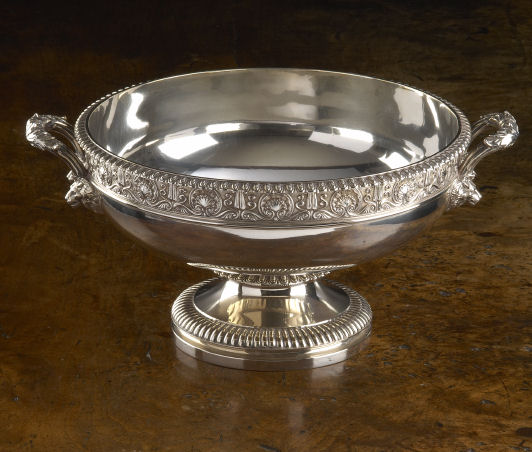 A large two handled silver bowl