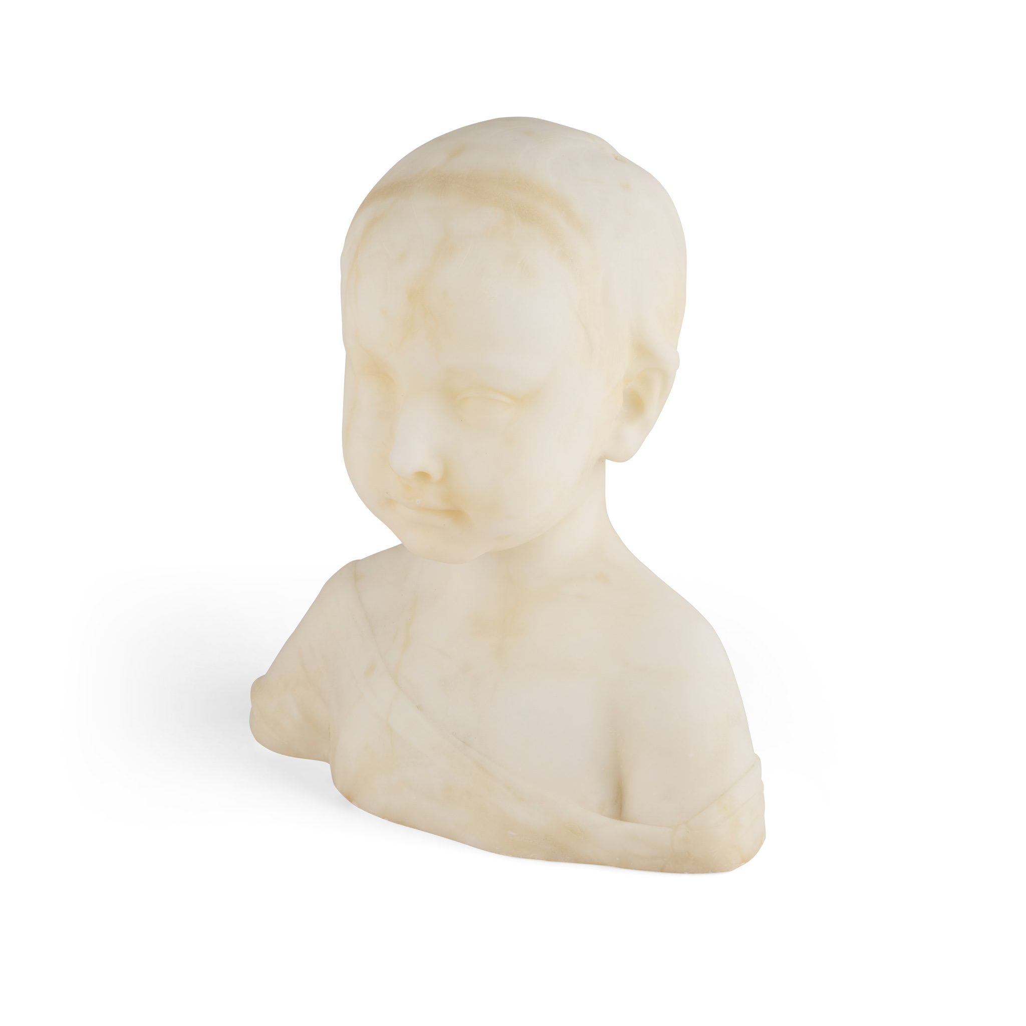 ITALIAN ALABASTER BUST OF A BOY, AFTER DESIDERIO DA SETTINGNANO