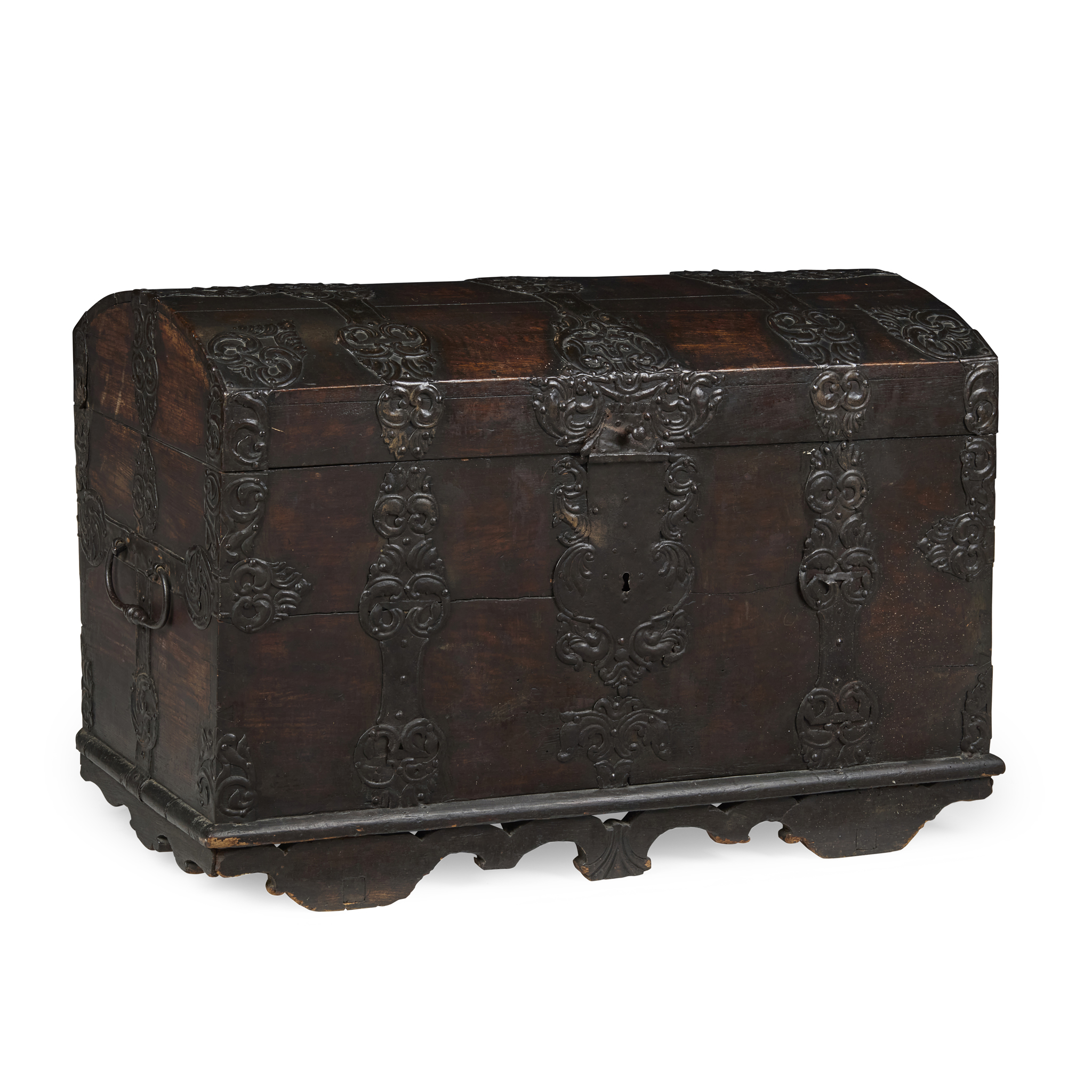 CONTINENTAL IRON AND METAL BANDED DOME-TOP CHEST