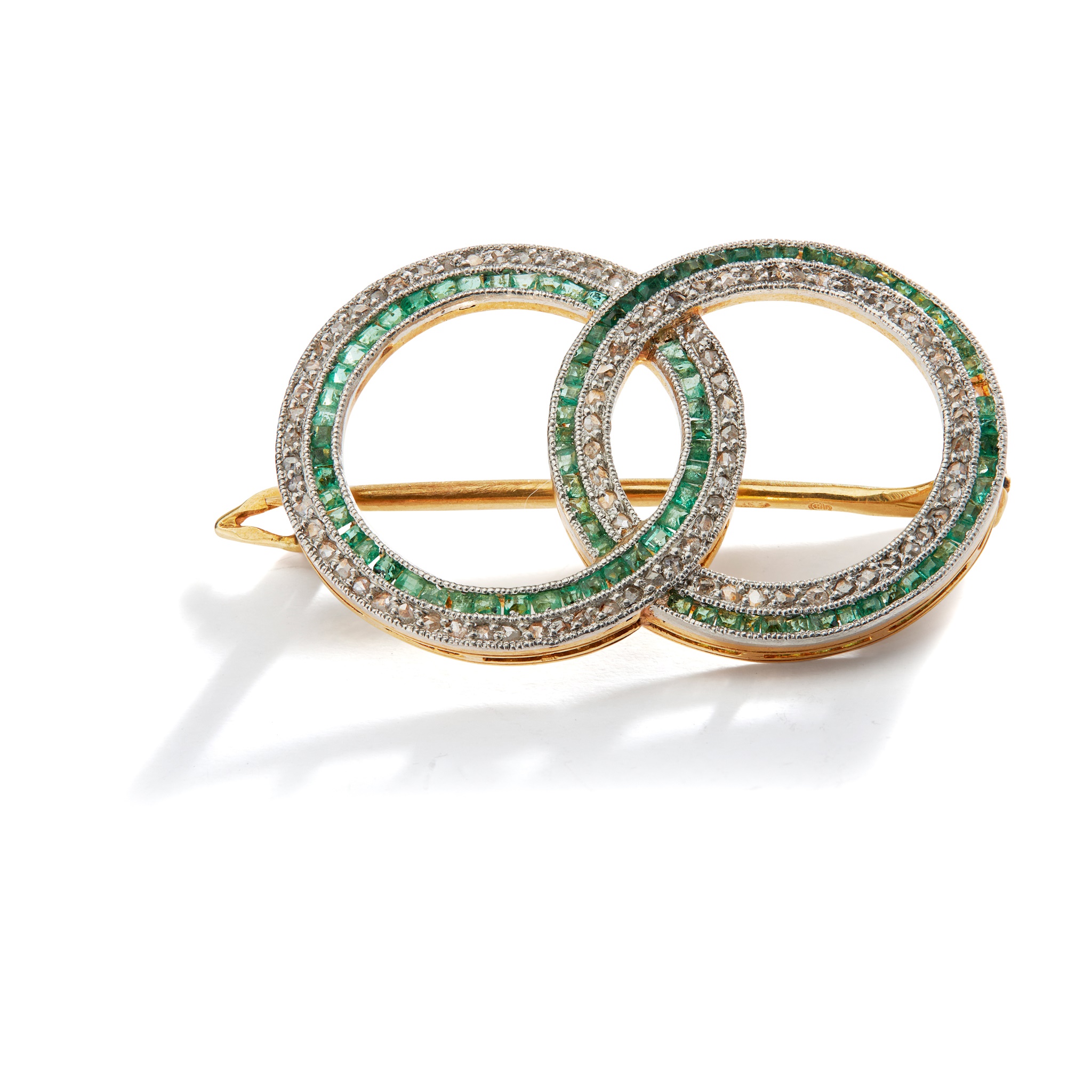 An emerald and diamond brooch, circa 1910