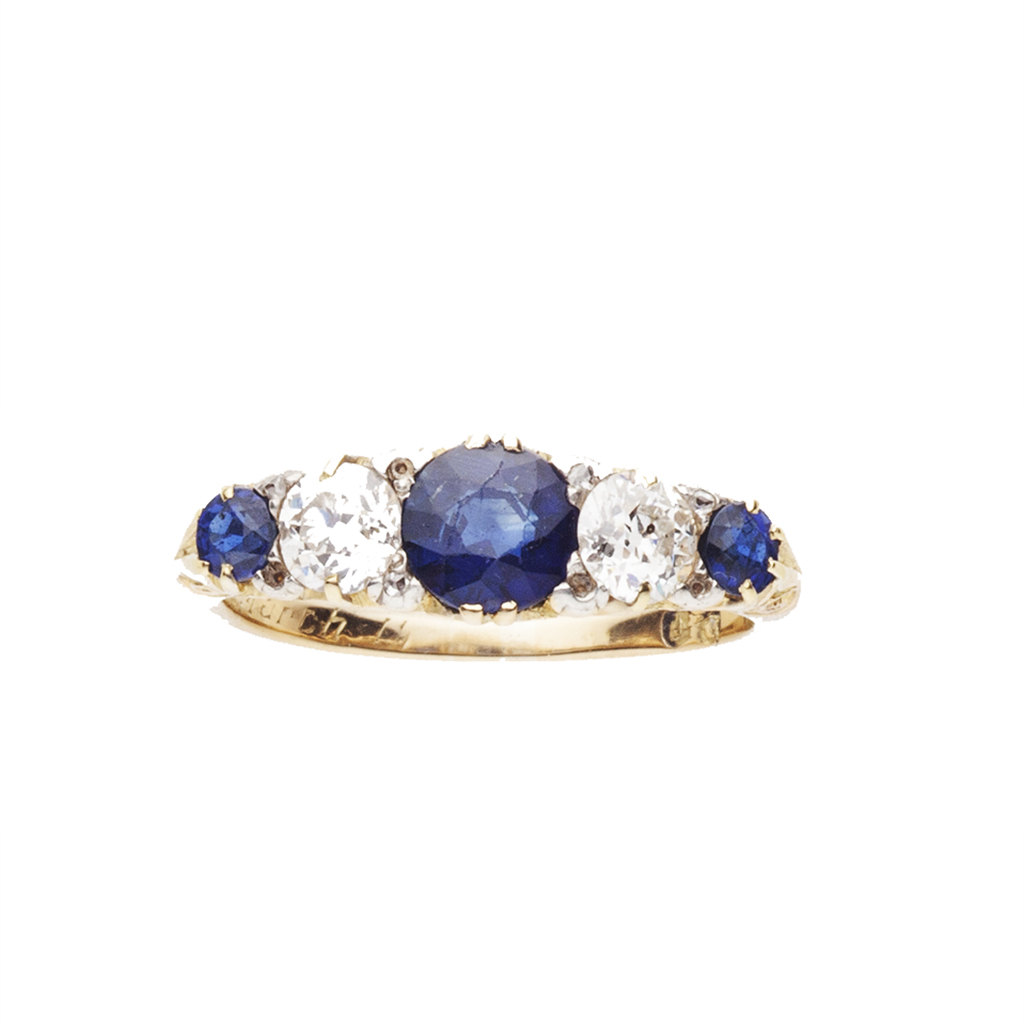 An early 20th century sapphire and diamond set five stone ring