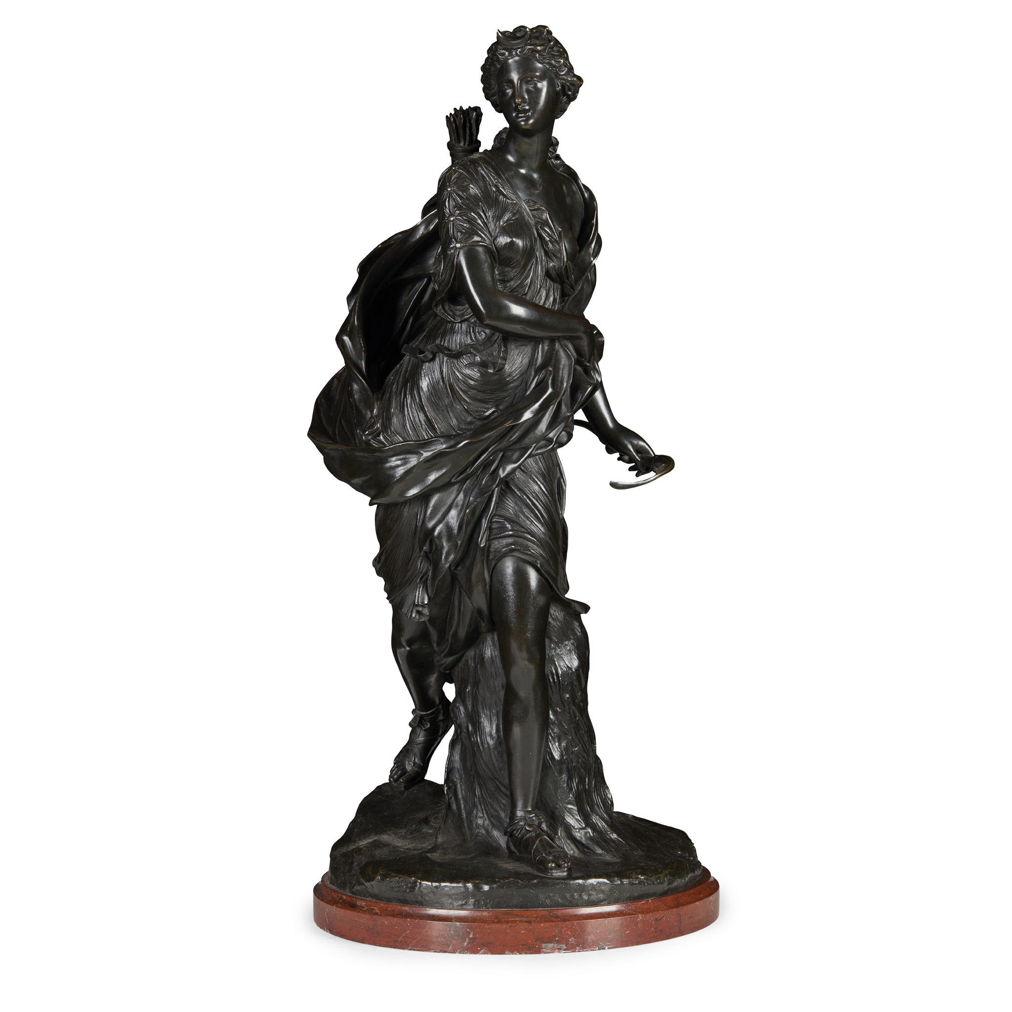 LARGE FRENCH BRONZE FIGURE OF DIANA