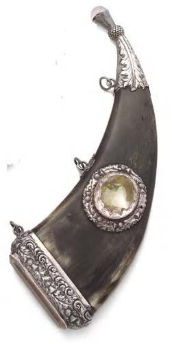 A mounted dress powder horn,