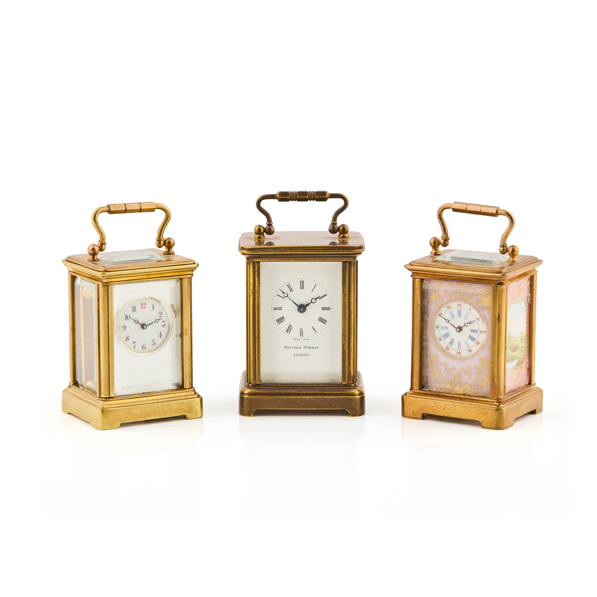 GROUP OF THREE MINIATURE BRASS CARRIAGE CLOCKS