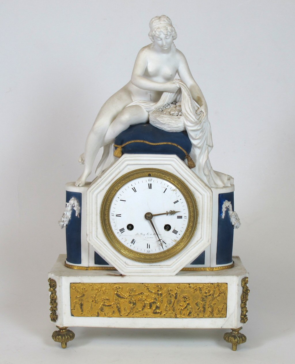 FRENCH GILT BRONZE MOUNTED (NAST) BISQUE PORCELAIN MANTEL CLOCK