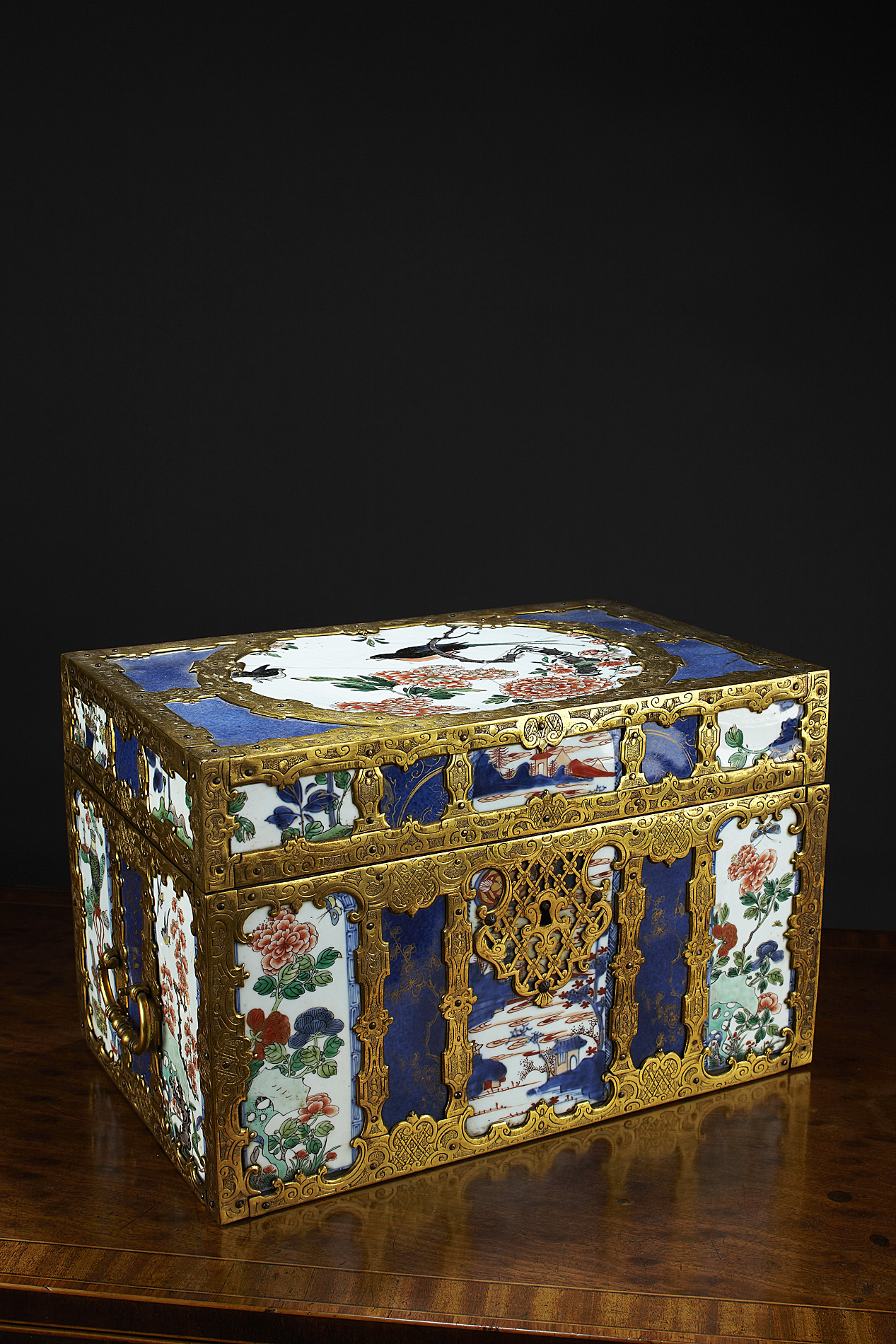 GOOD FRENCH GILT METAL AND JAPANESE PORCELAIN CASKET