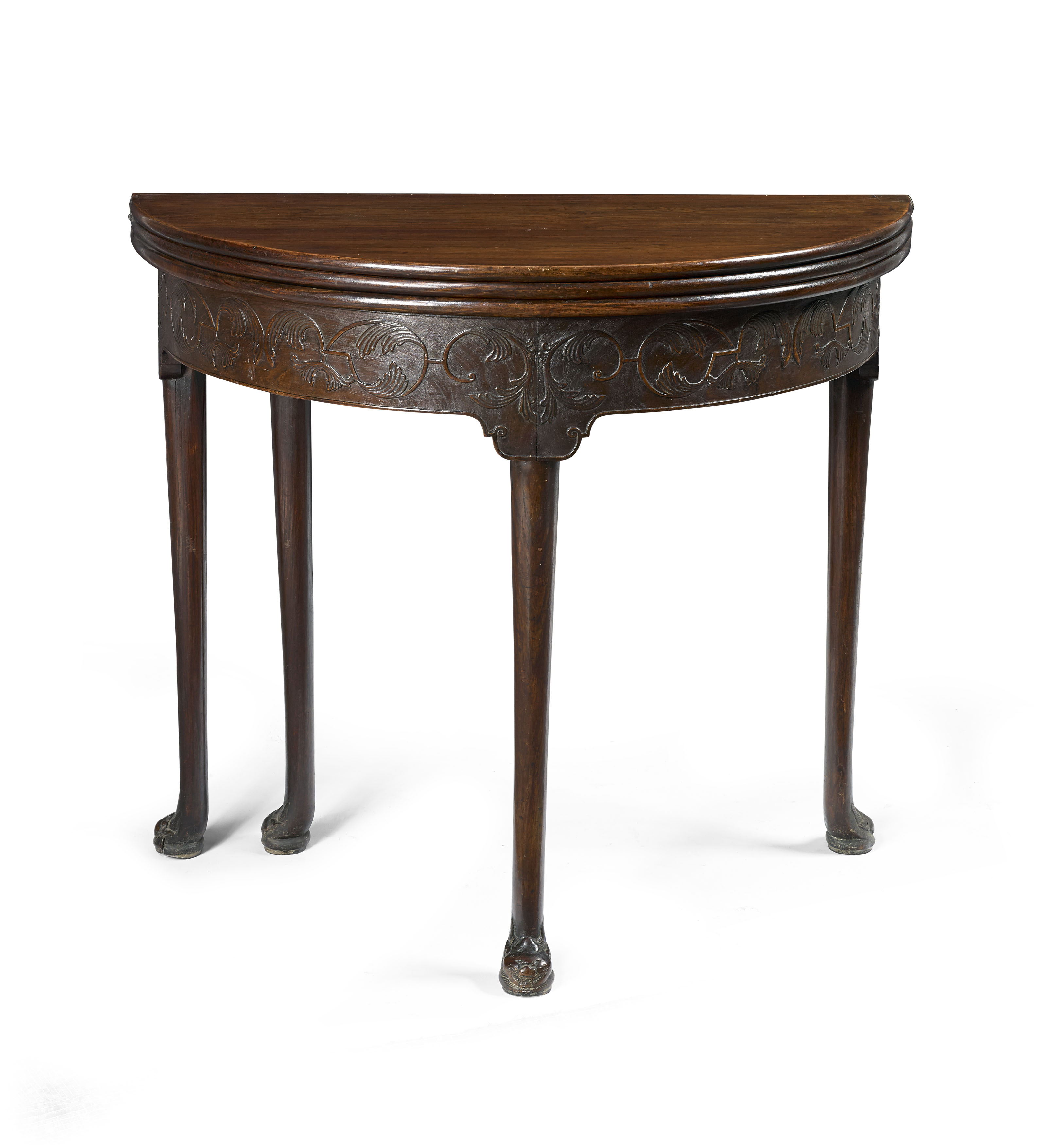 RARE ANGLO-CHINESE HUANGHUALI DEMILUNE TRIPLE FOLDOVER TEA AND GAMES TABLE