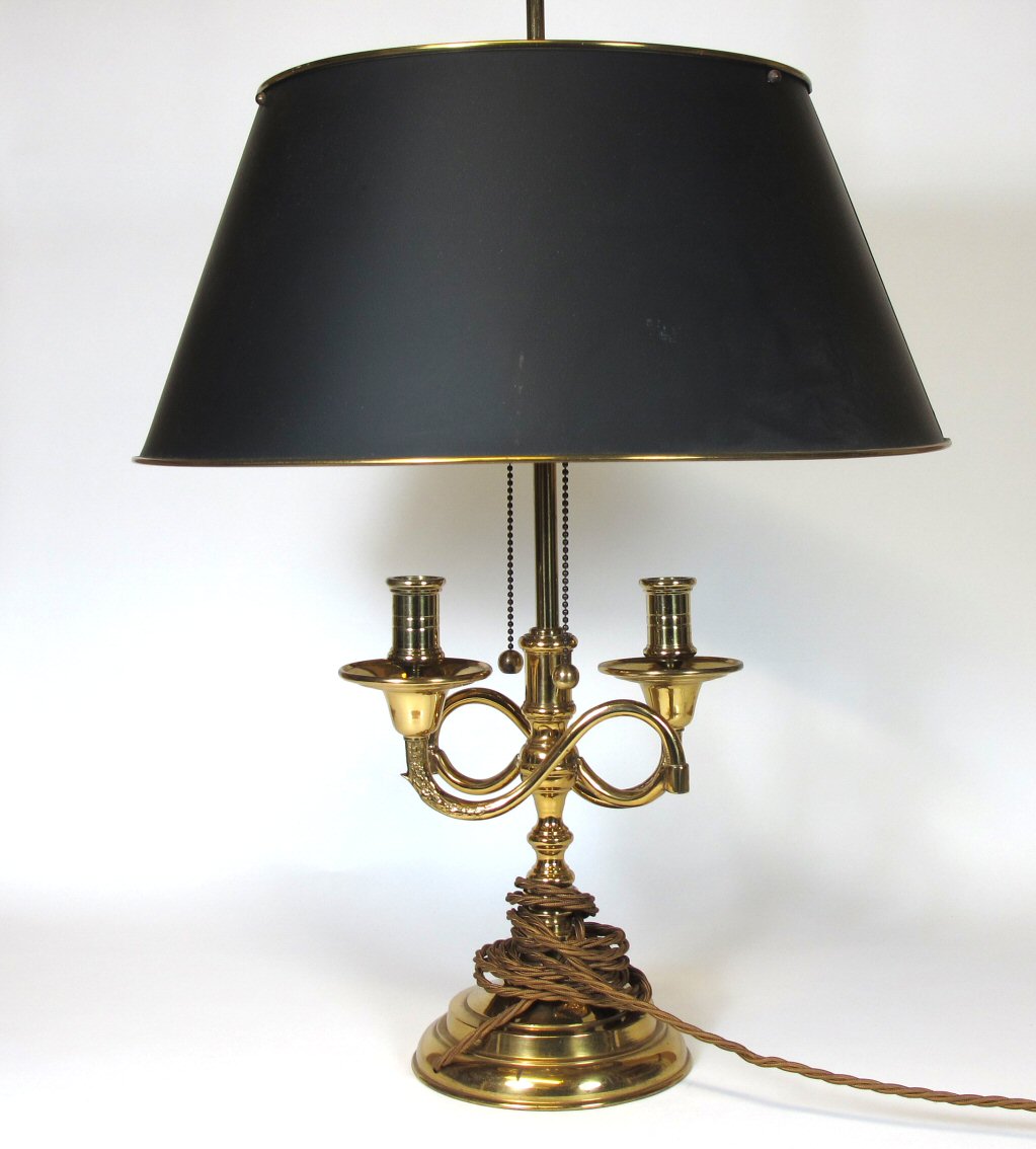 A pair of modern French bouillotte brass lamps