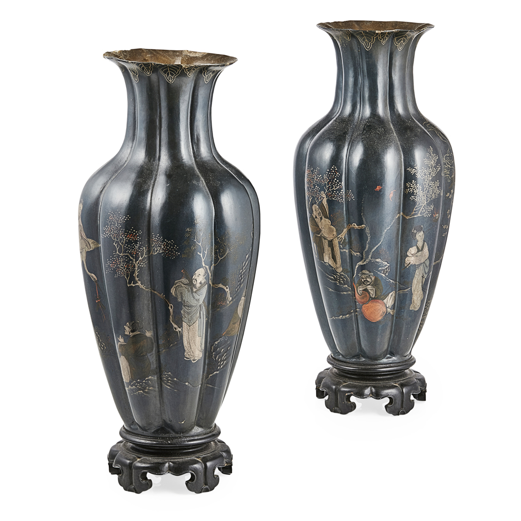 PAIR OF LACQUERED 'EIGHT IMMORTALS' VASES