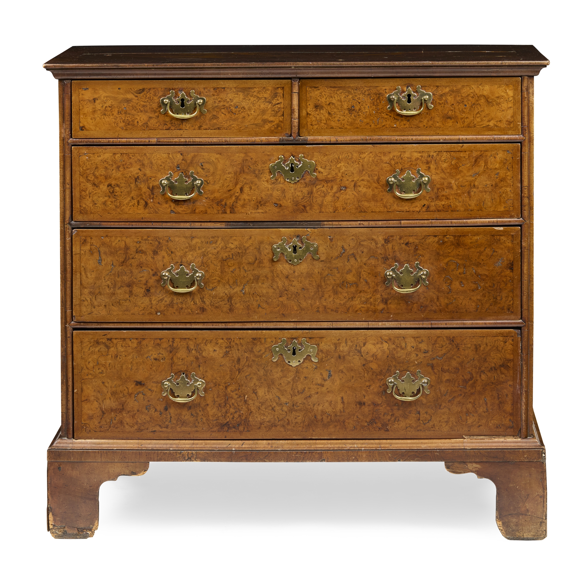 GEORGE II BURR WALNUT CHEST OF DRAWERS