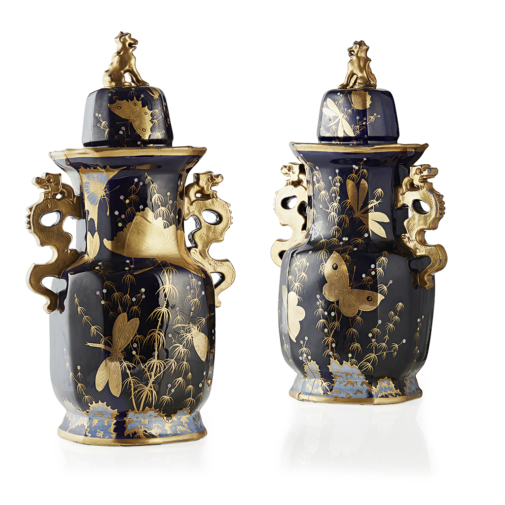 PAIR OF VICTORIAN MASON'S STONE CHINA COVERED VASES