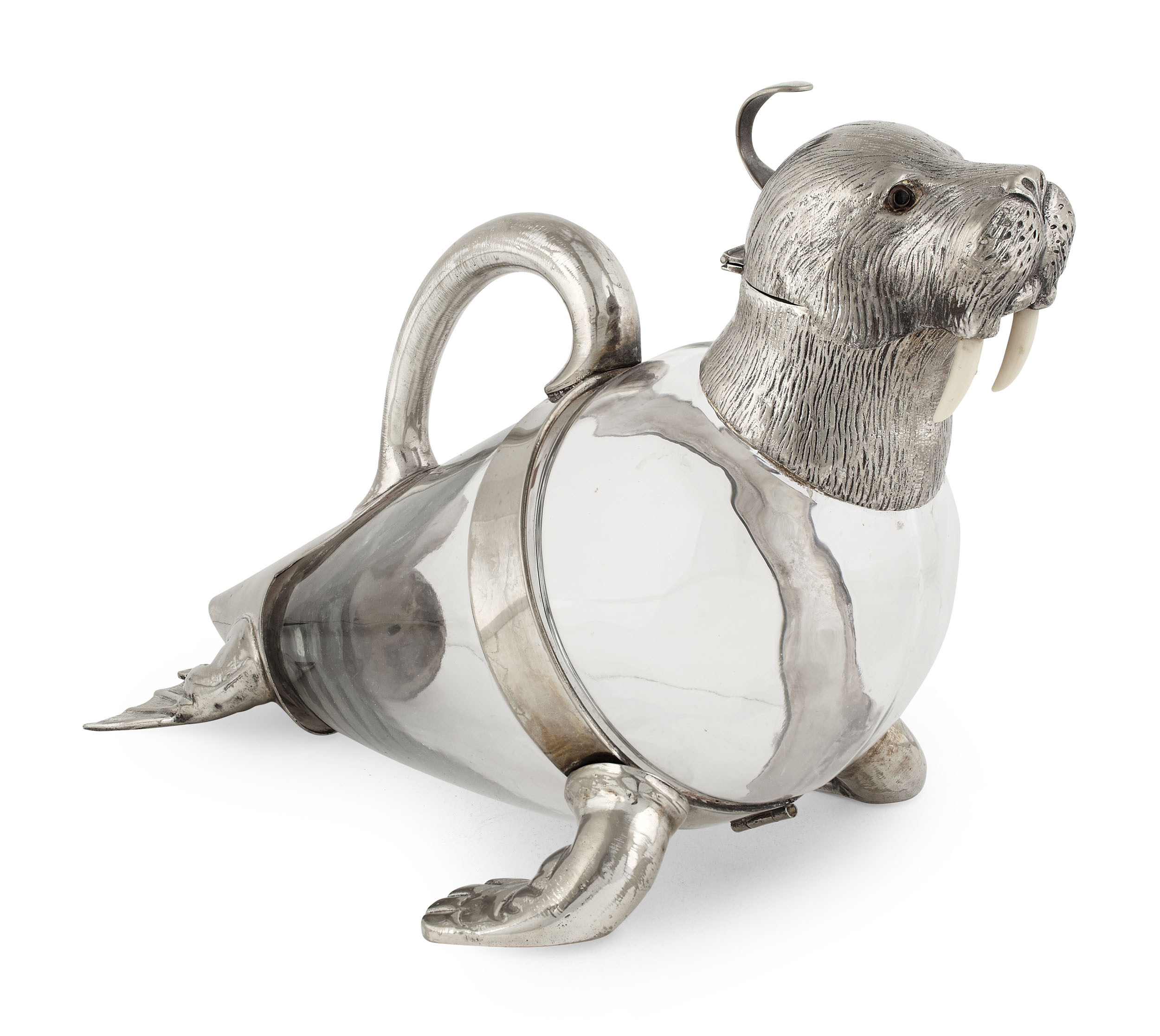 A novelty silver plated walrus decanter