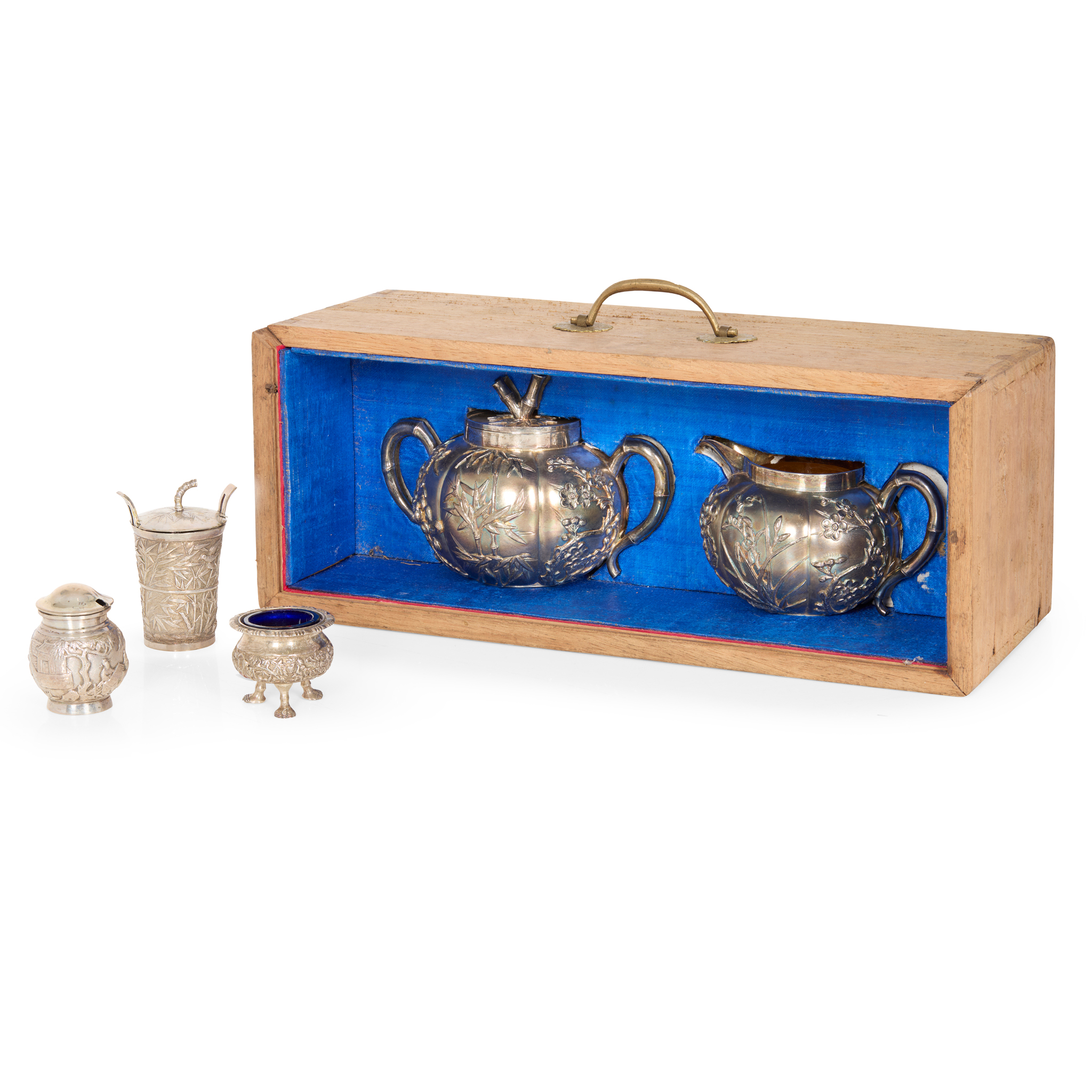 GROUP OF FIVE CHINESE EXPORT SILVER WARES