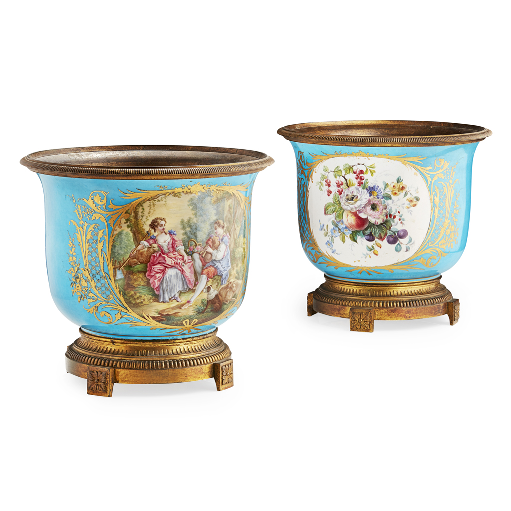 PAIR OF GILT METAL MOUNTED SEVRES CACHE POTS