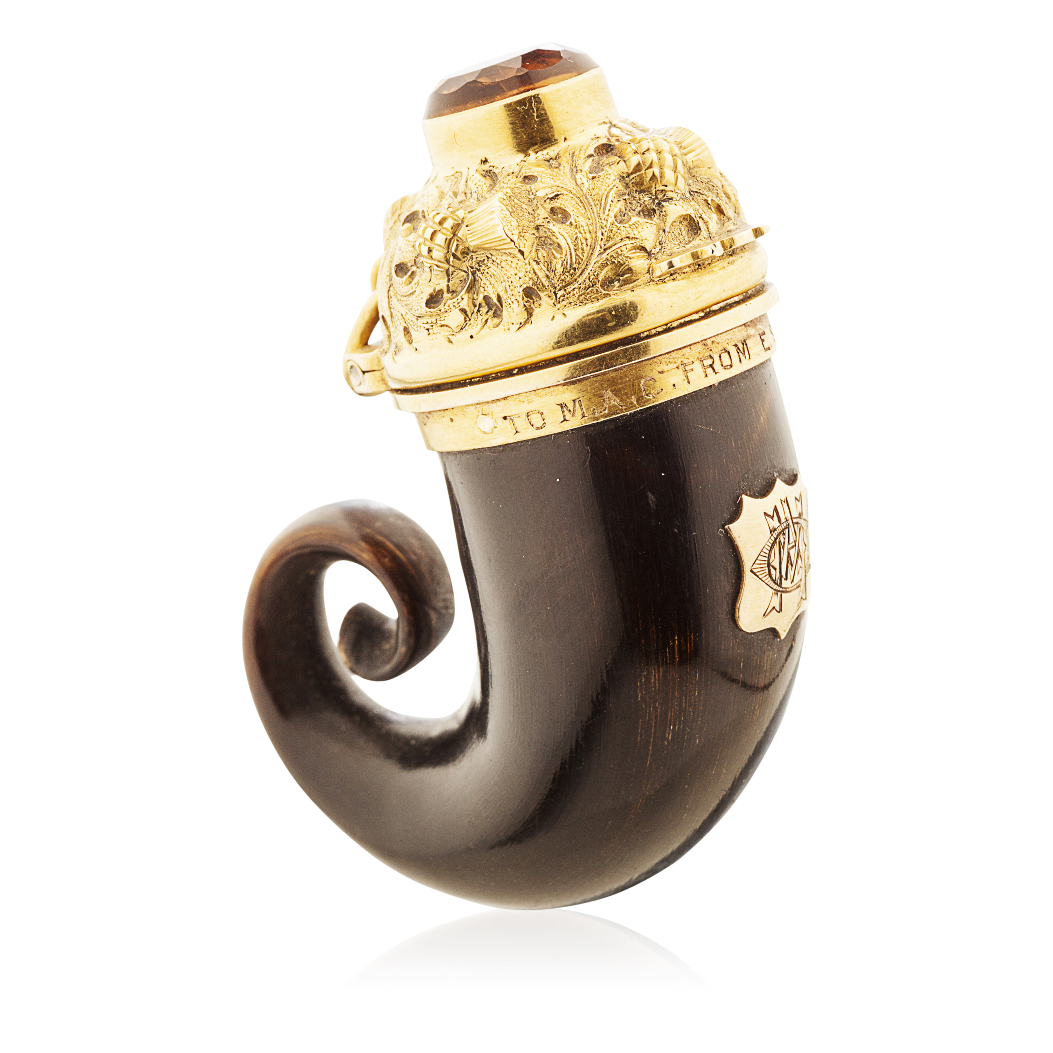 A scarce late Victorian gold mounted curly horn vinaigrette