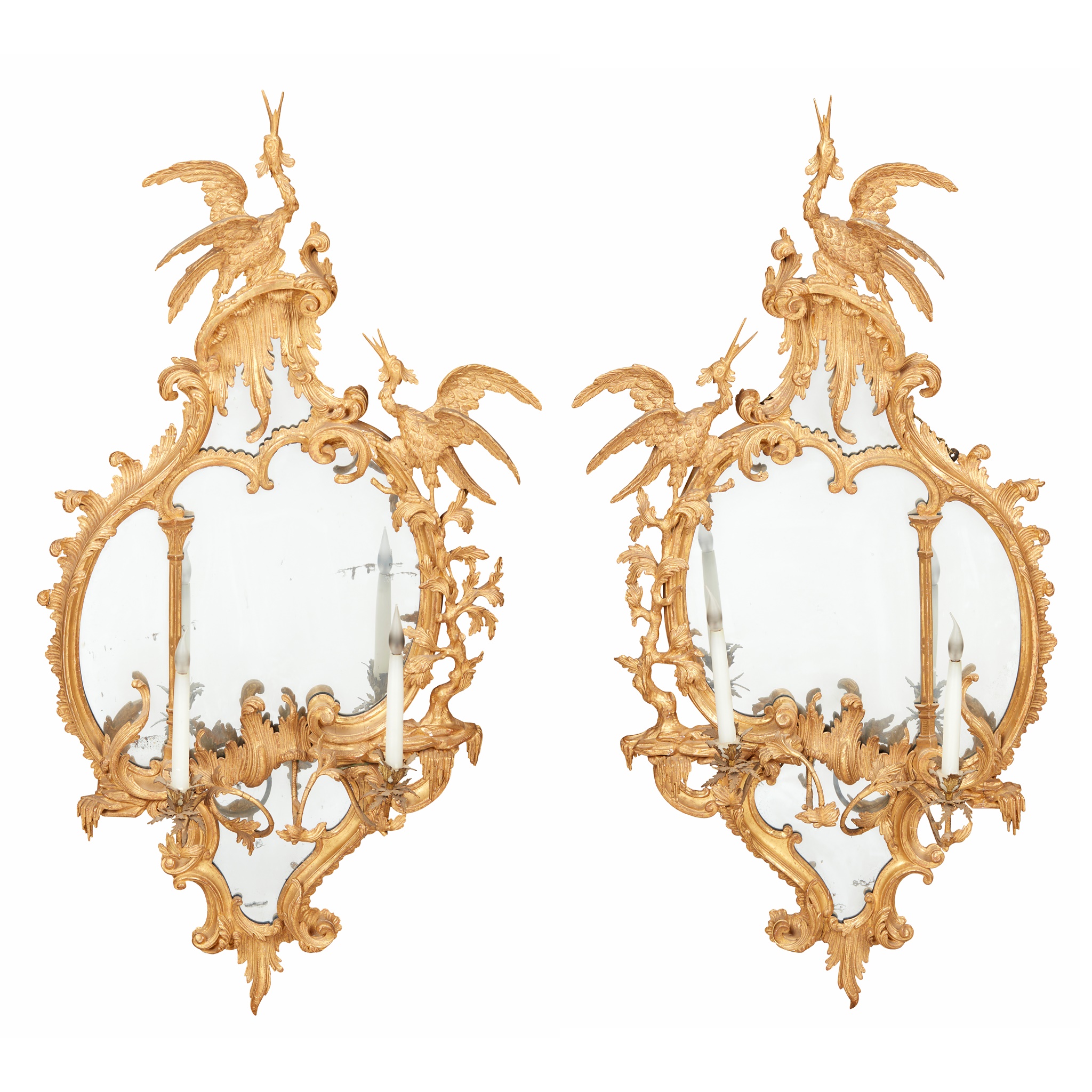 PAIR OF GEORGE III CARVED GILTWOOD GIRANDOLE MIRRORS, IN THE MANNER OF THOMAS JOHNSON