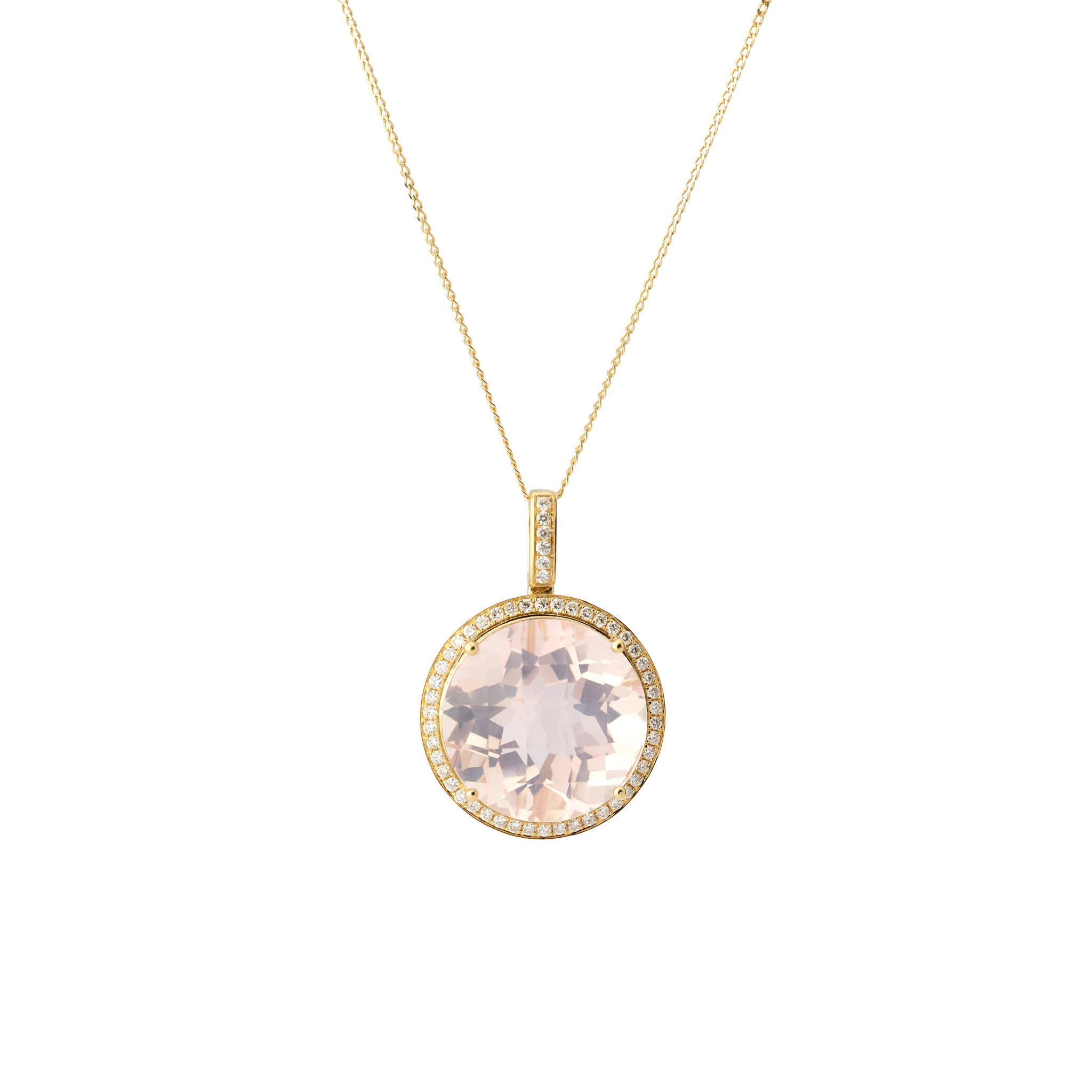 A rose quartz and diamond pendant necklace