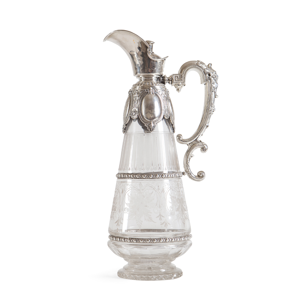 A FINE SILVER MOUNTED CLARET JUG