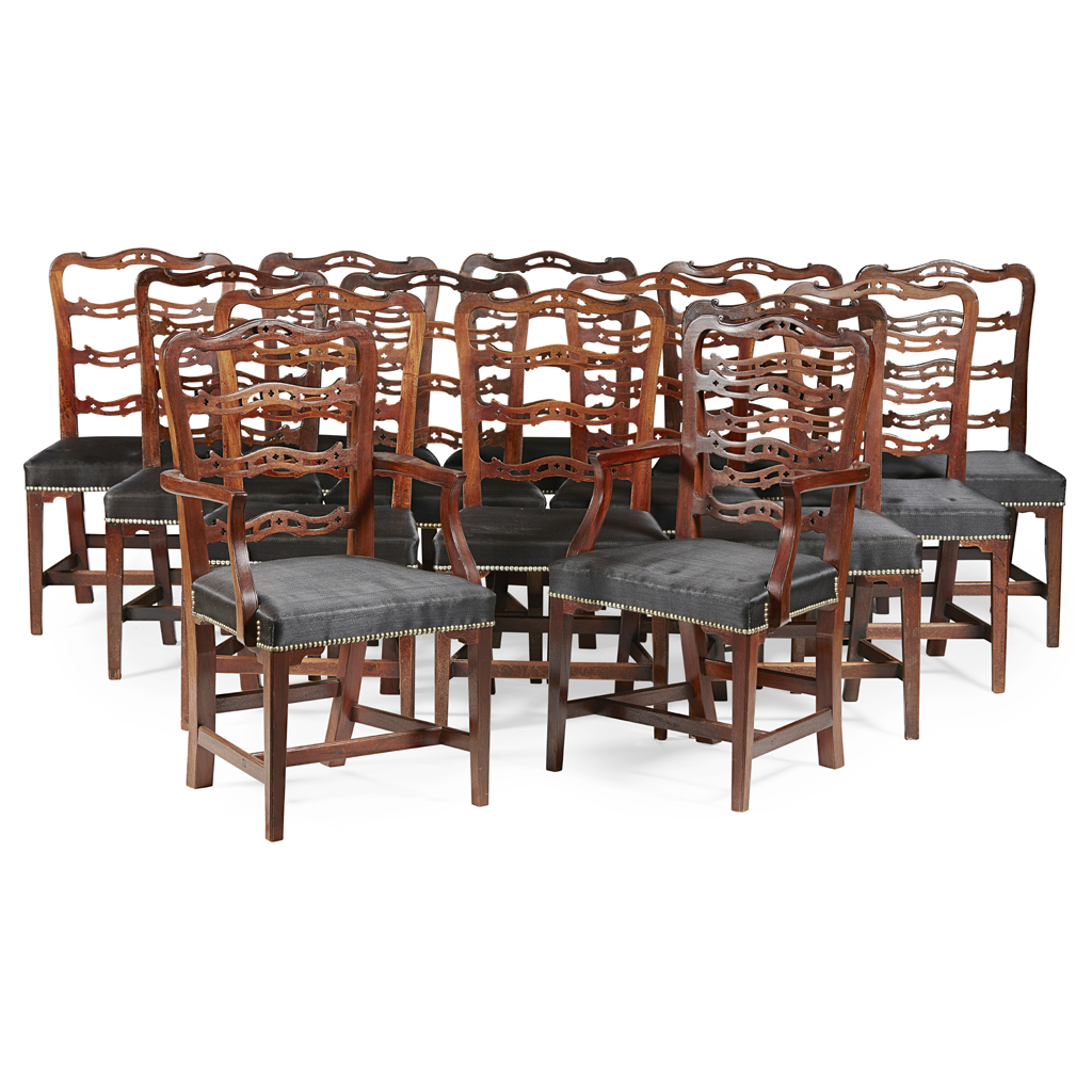 COMPOSITE SET OF FOURTEEN GEORGE III STYLE MAHOGANY DINING CHAIRS