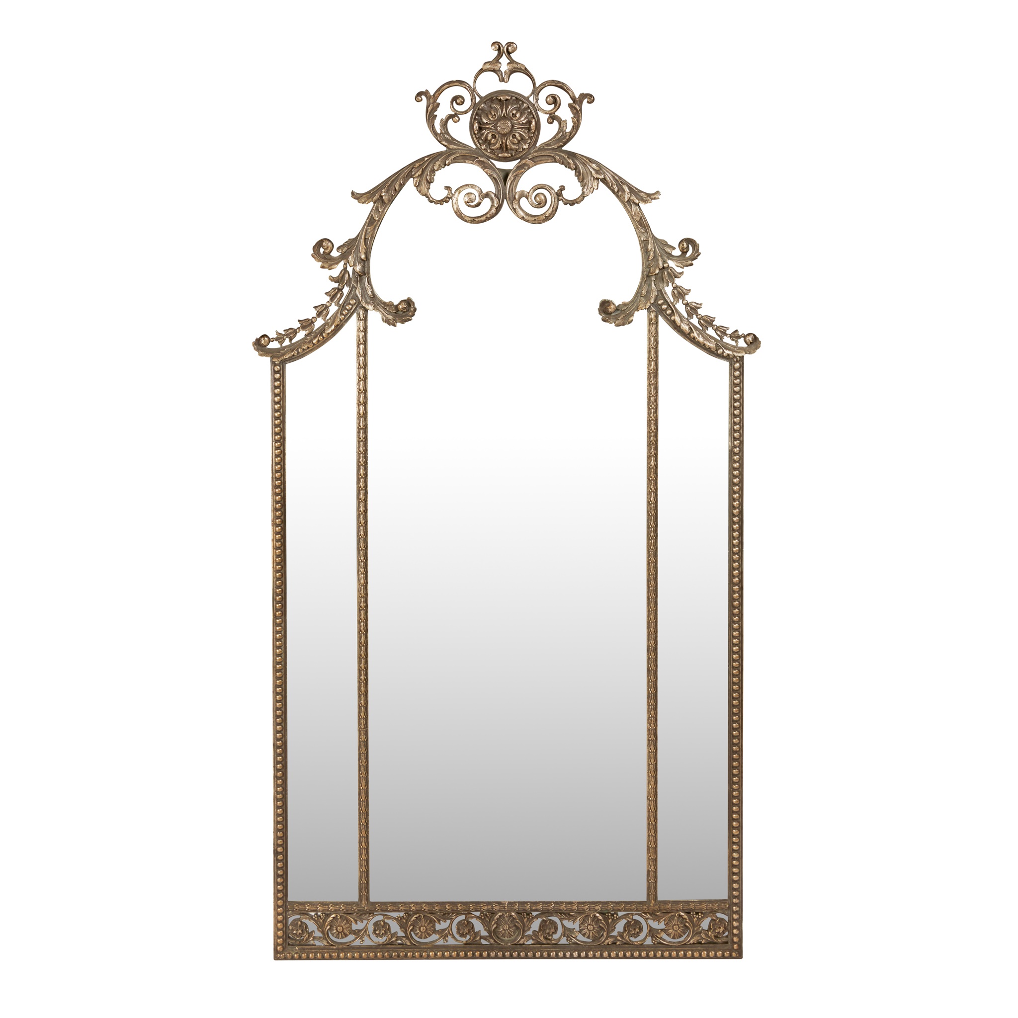 CONTINENTAL SILVERED BRASS NEOCLASSICAL STYLE PIER MIRROR