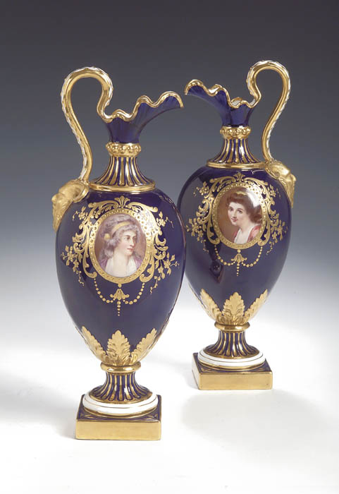 A pair of Minton's china ewers,