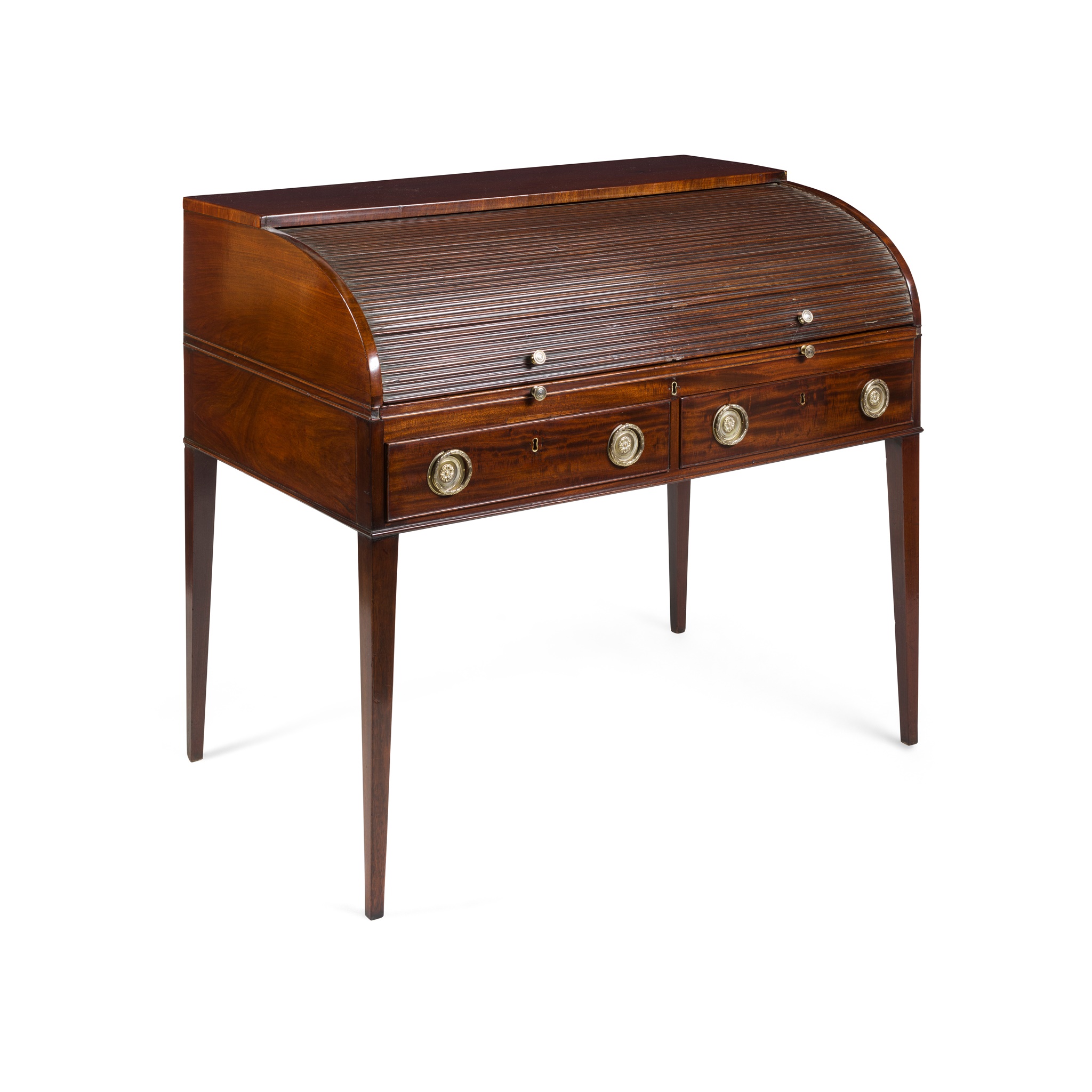 GEORGE III MAHOGANY TAMBOUR DESK