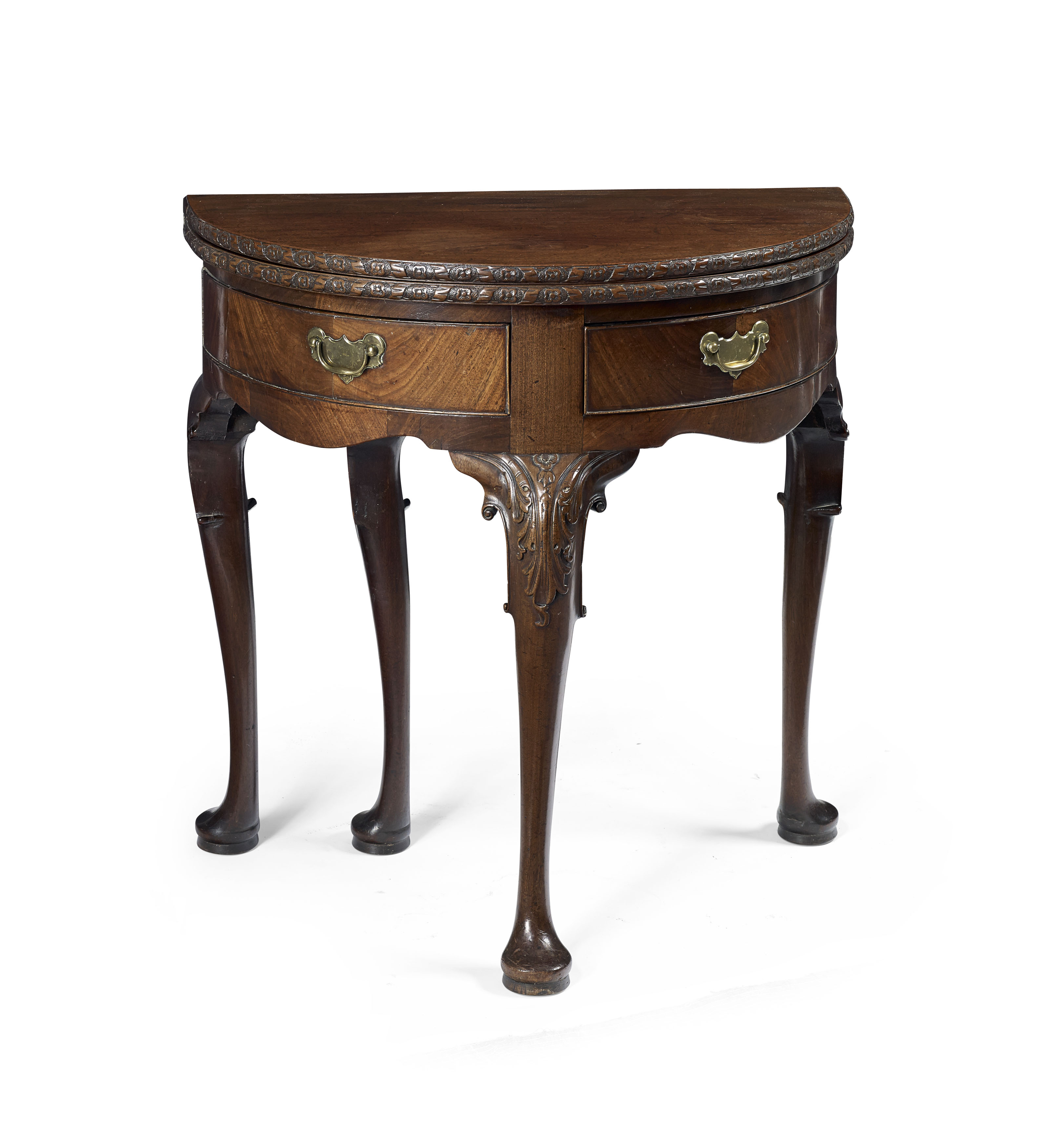 GEORGE II MAHOGANY DEMILUNE FOLDOVER TEA TABLE