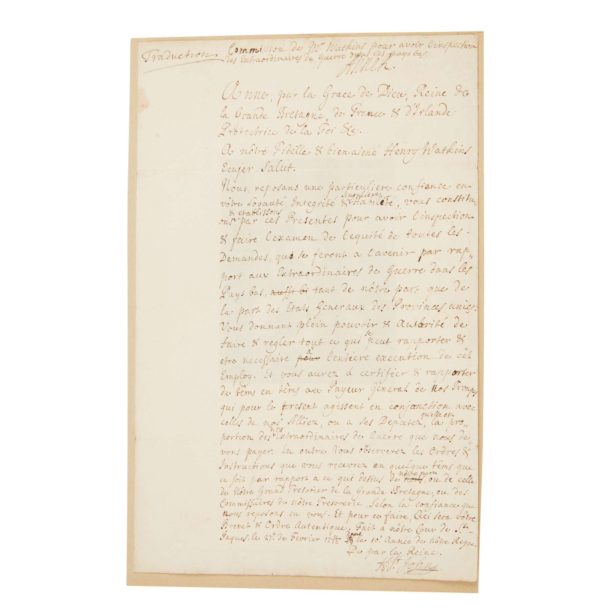 Anne, Queen of England, Scotland and Ireland (from 1707 Queen of Great Britain), (1665-1714)