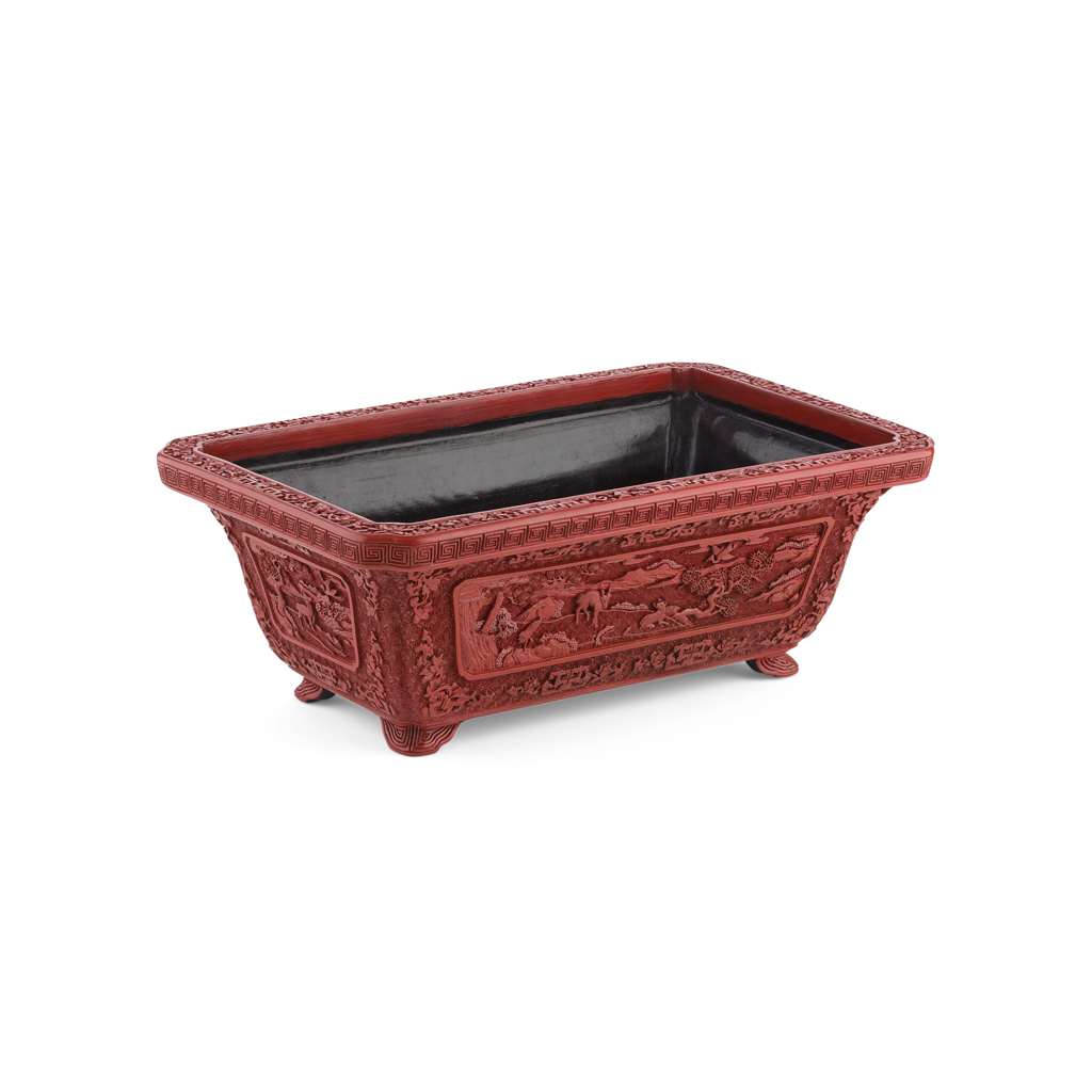 CINNABAR LACQUER RECTANGULAR JARDINIÈRE