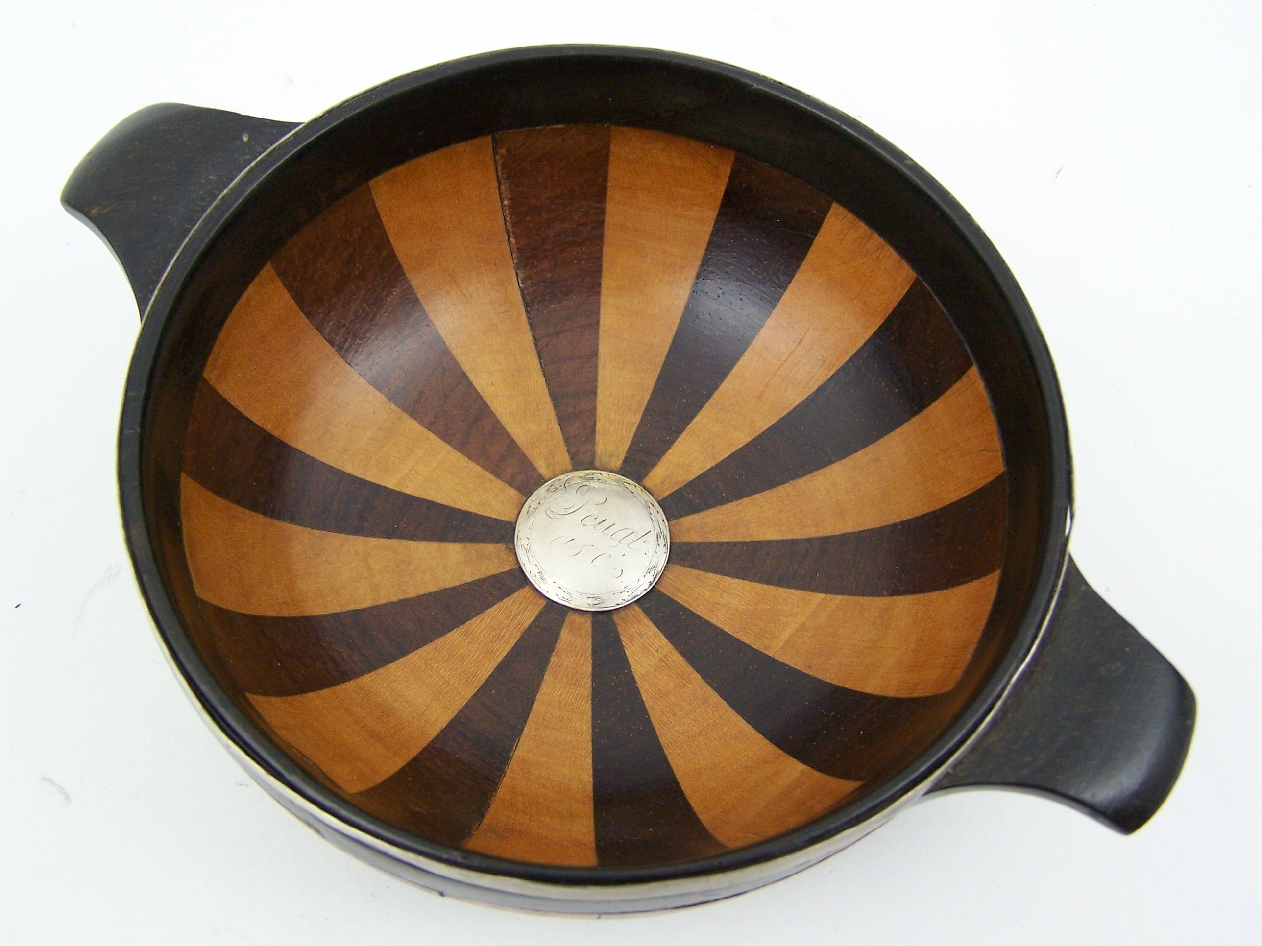 A Georgian Scottish mounted staved wooden quaich,