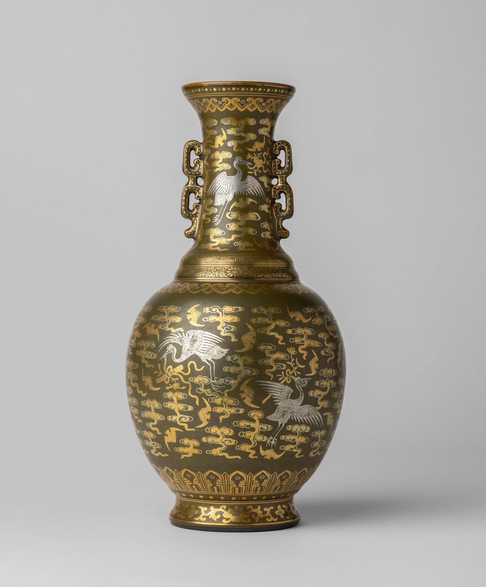 GILT-AND-SILVER-DECORATED TEADUST-GLAZED VASE