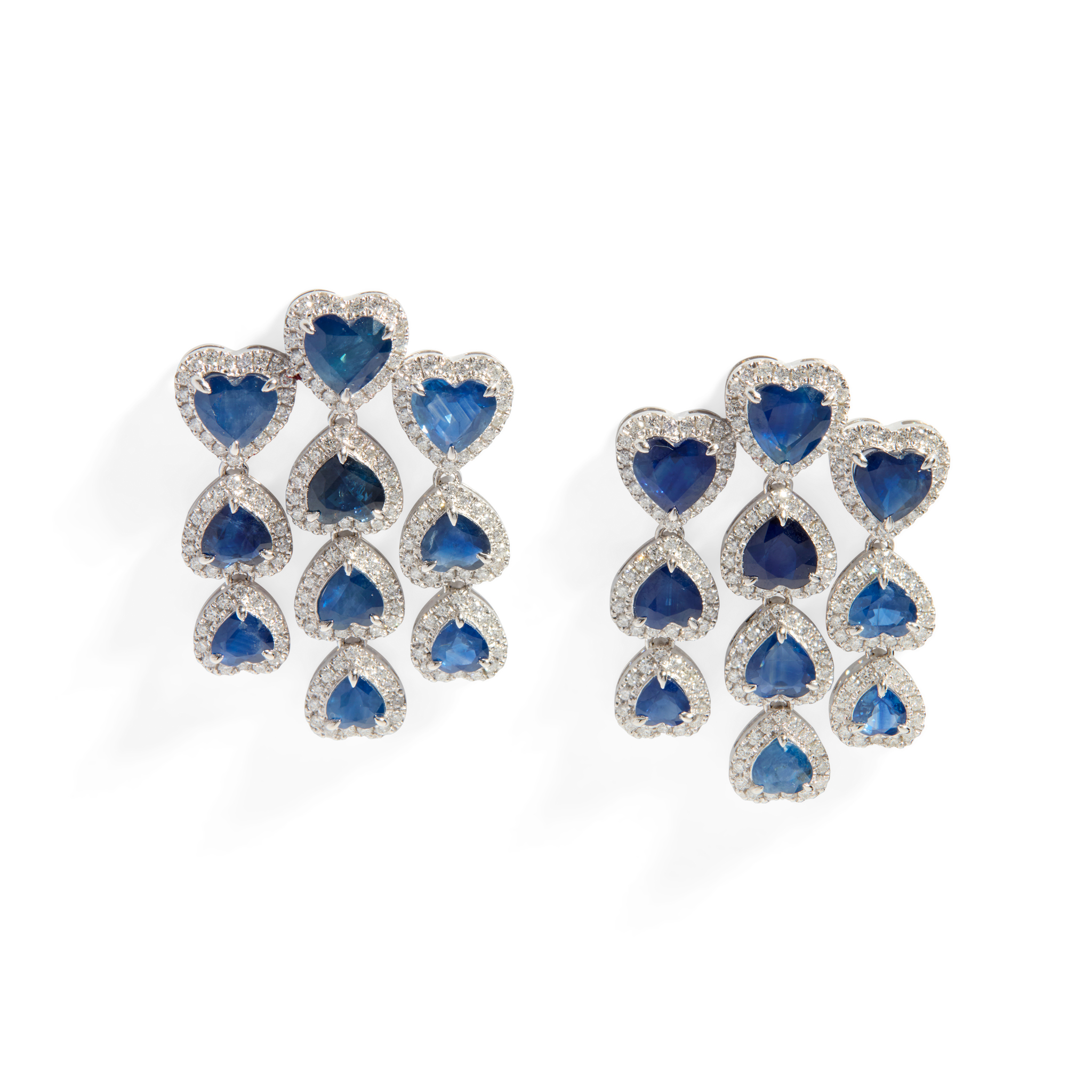 A pair of sapphire and diamond pendent earrings
